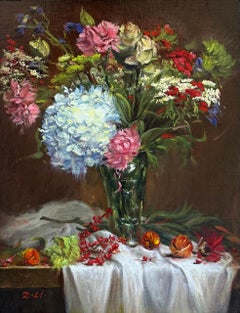 “Floral in Glass with Chinese Lantern”