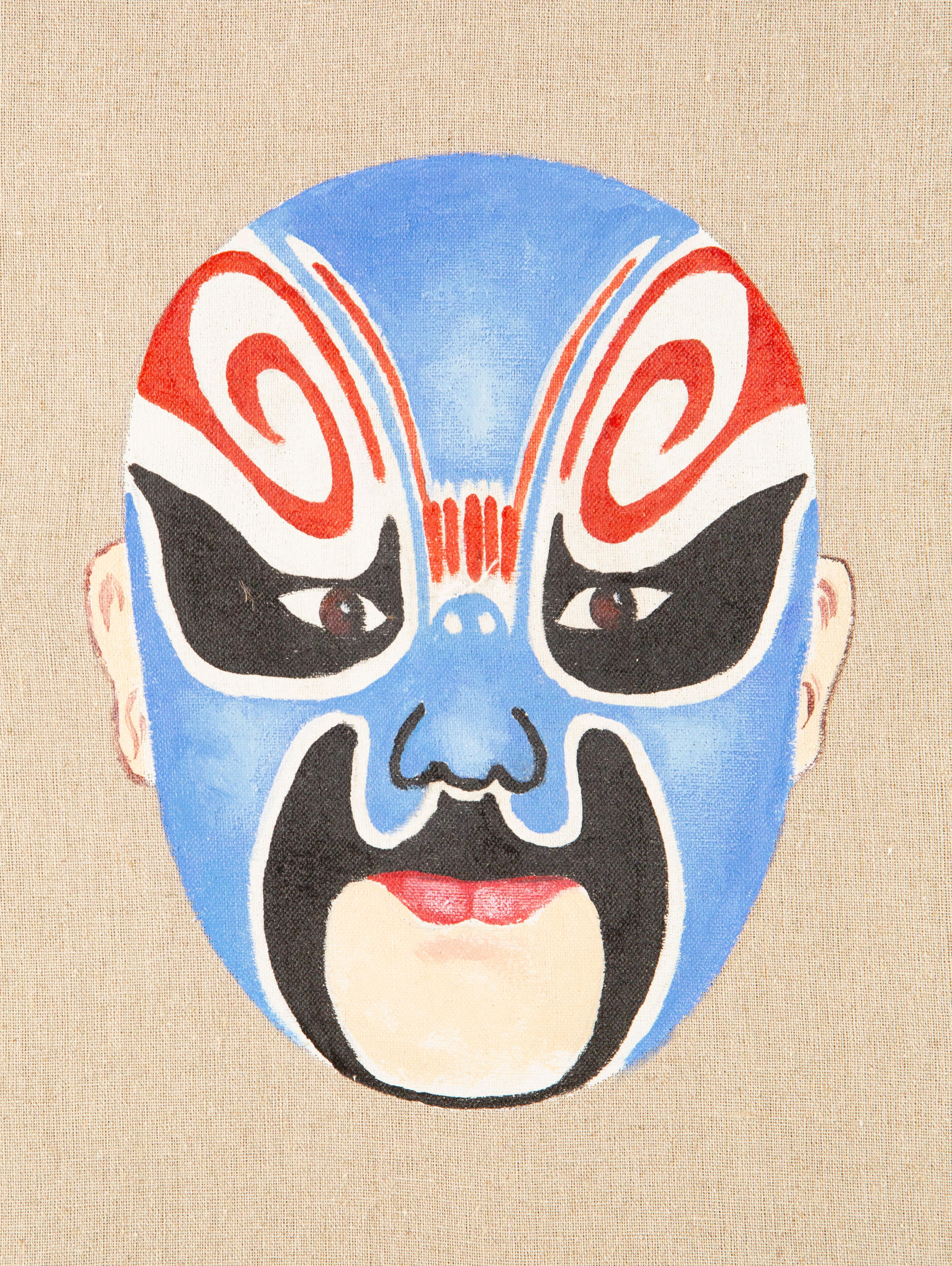 Zhifei Lin Contemporary Original Oil On Canvas "Peking Opera - Blue 2"