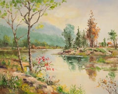 ZhiJun Hu Paisaje Original Óleo Sobre Lienzo "Viaje a mi aldea"