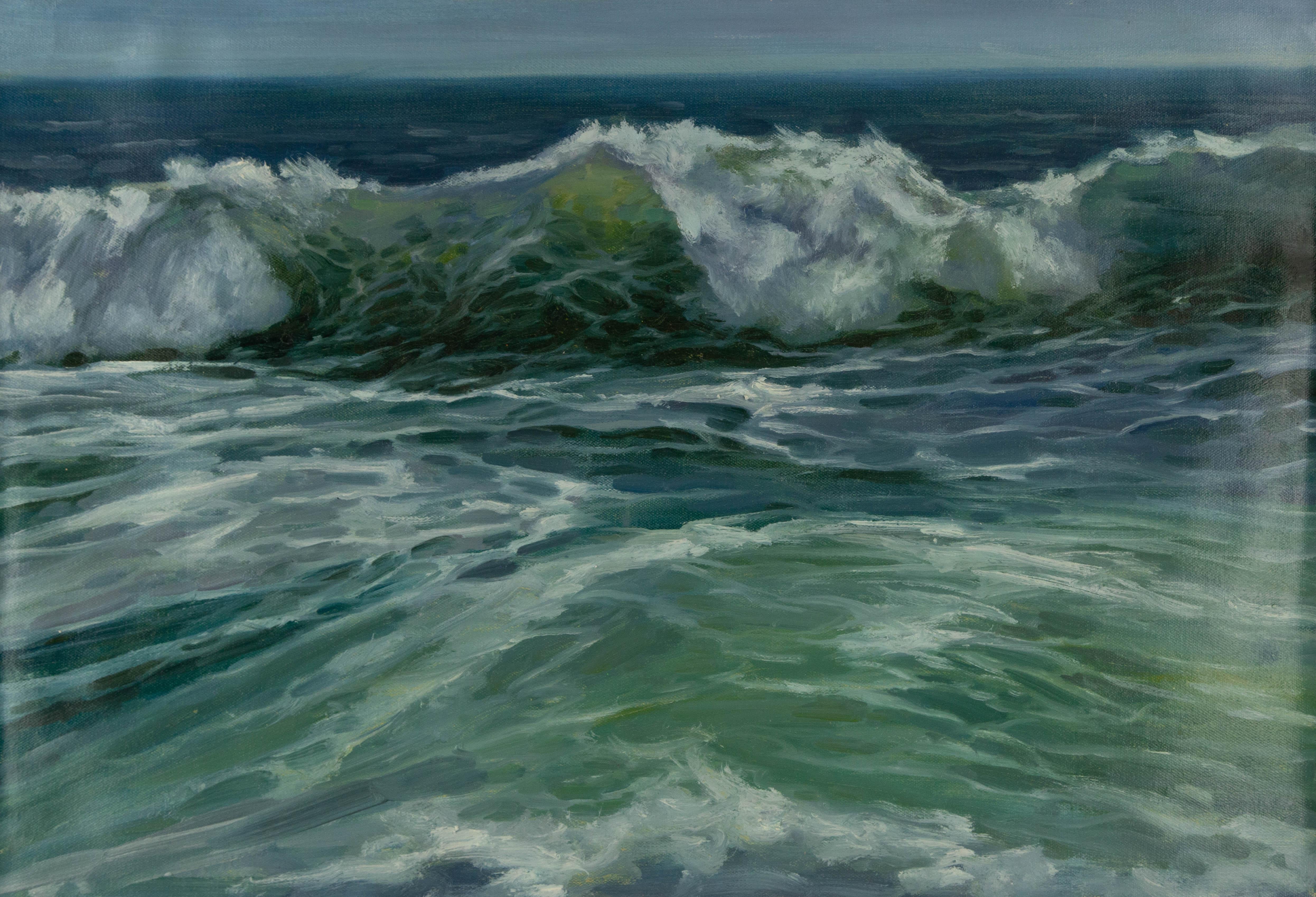 Landscape Painting de ZhiJun Jiang - Zhijun Jiang Paisaje acuático Óleo original sobre lienzo "Olas rompiendo"