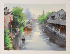 Zhikai Zhou Landscape Original Oil On Canvas "Jiangnan"