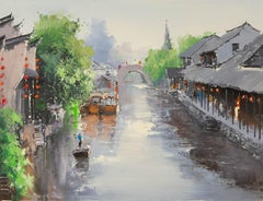 Zhikai Zhou Landscape Original Oil On Canvas "Jiangnan"