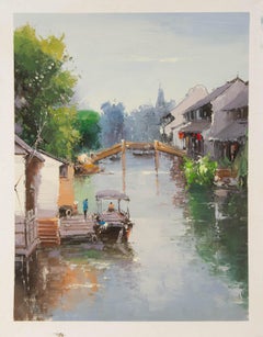 Paysage de Zhikai Zhou Huile originale sur toile "Jiangnan II"