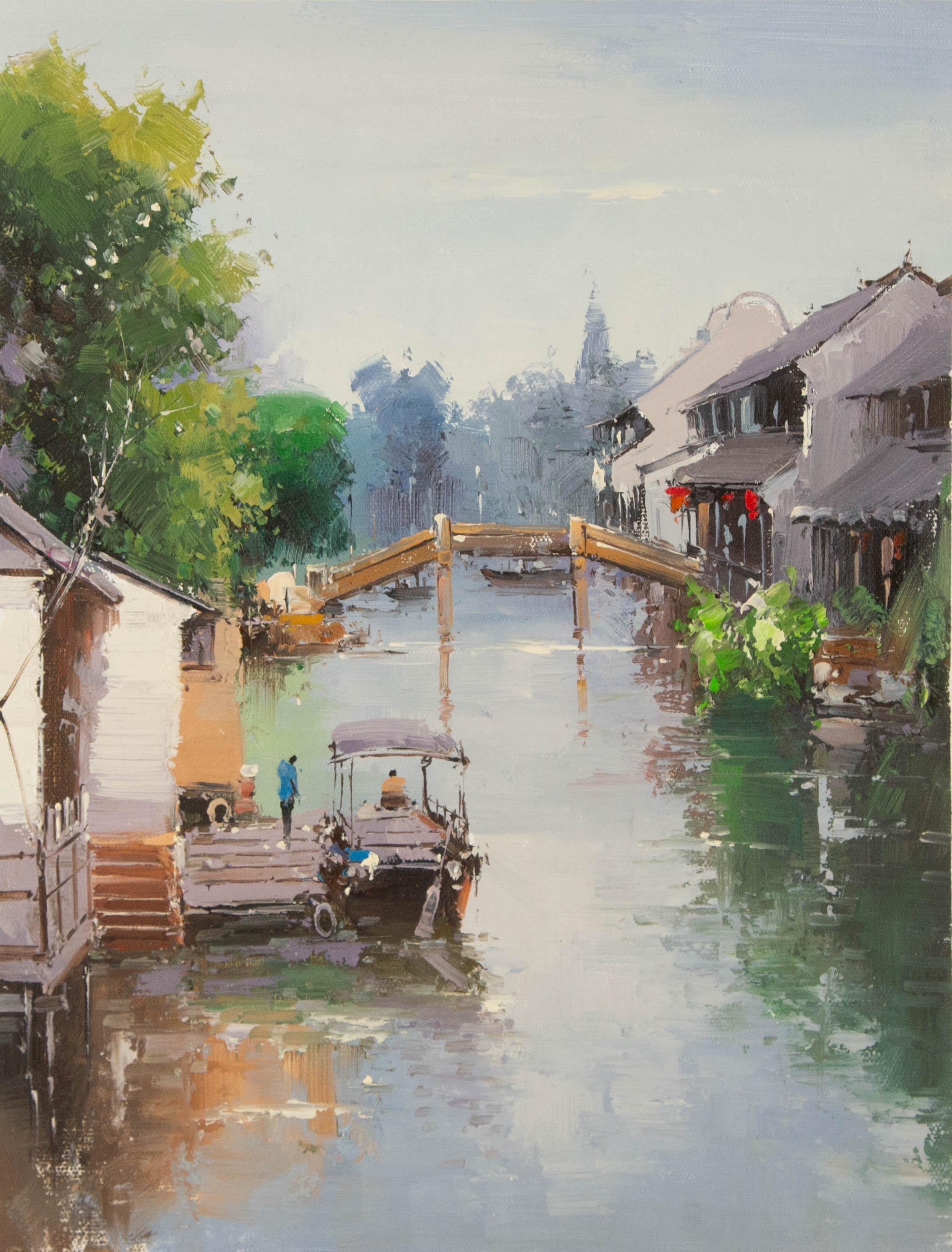 Zhikai Zhou Landscape Original Oil On Canvas "Jiangnan II"