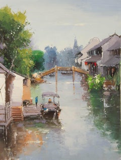 Zhikai Zhou Landscape Original Oil On Canvas "Jiangnan II"