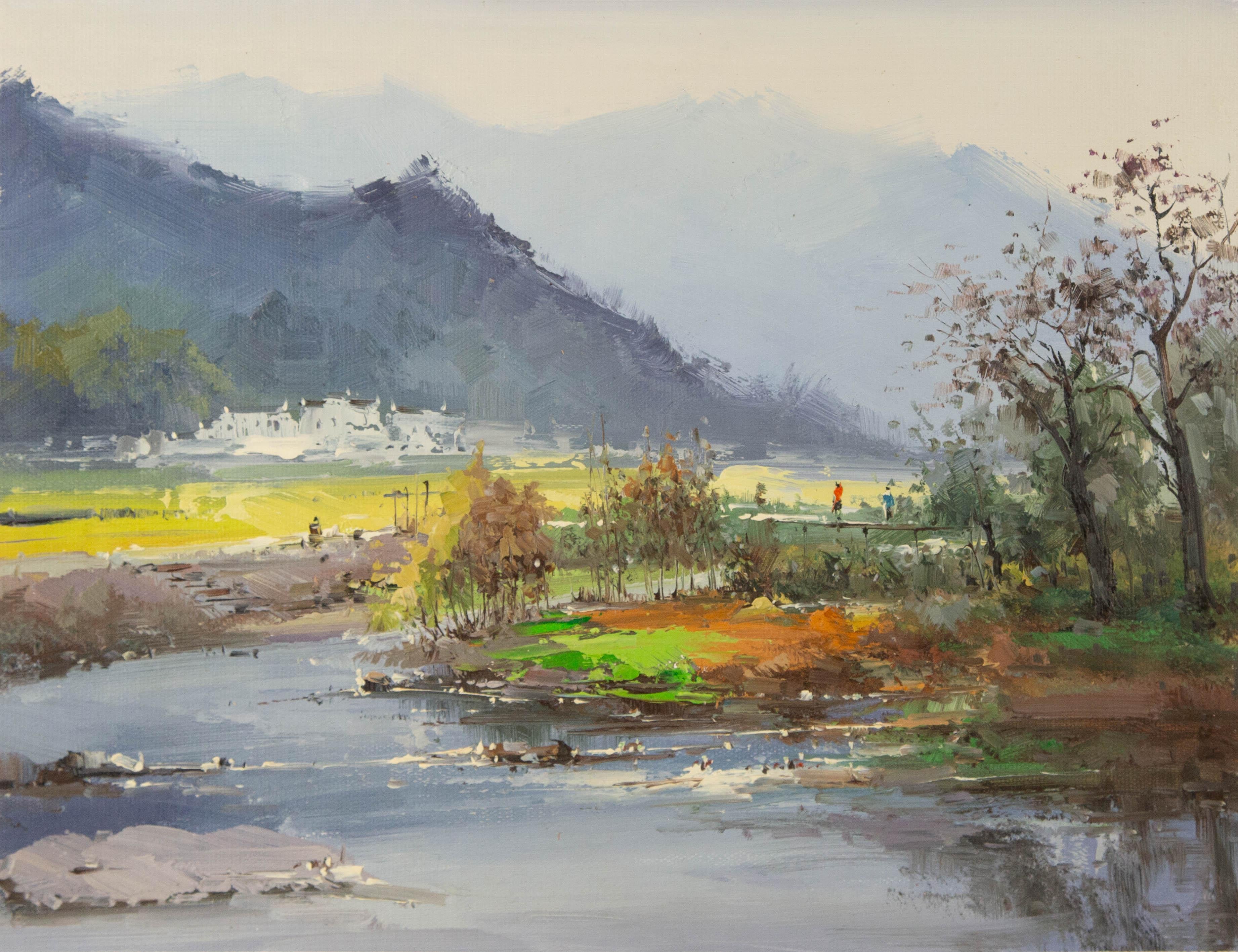 Zhikai Zhou Landschaft Original Öl auf Leinwand "Gelbe Felder"