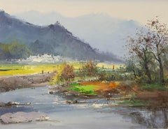 Zhikai Zhou Landschaft Original Öl auf Leinwand "Gelbe Felder"