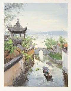 Zhikai Zhou Waterscape Original Oil On Canvas "Jiangnan II"