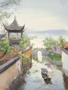 Zhikai Zhou Waterscape Original Oil On Canvas "Jiangnan II"