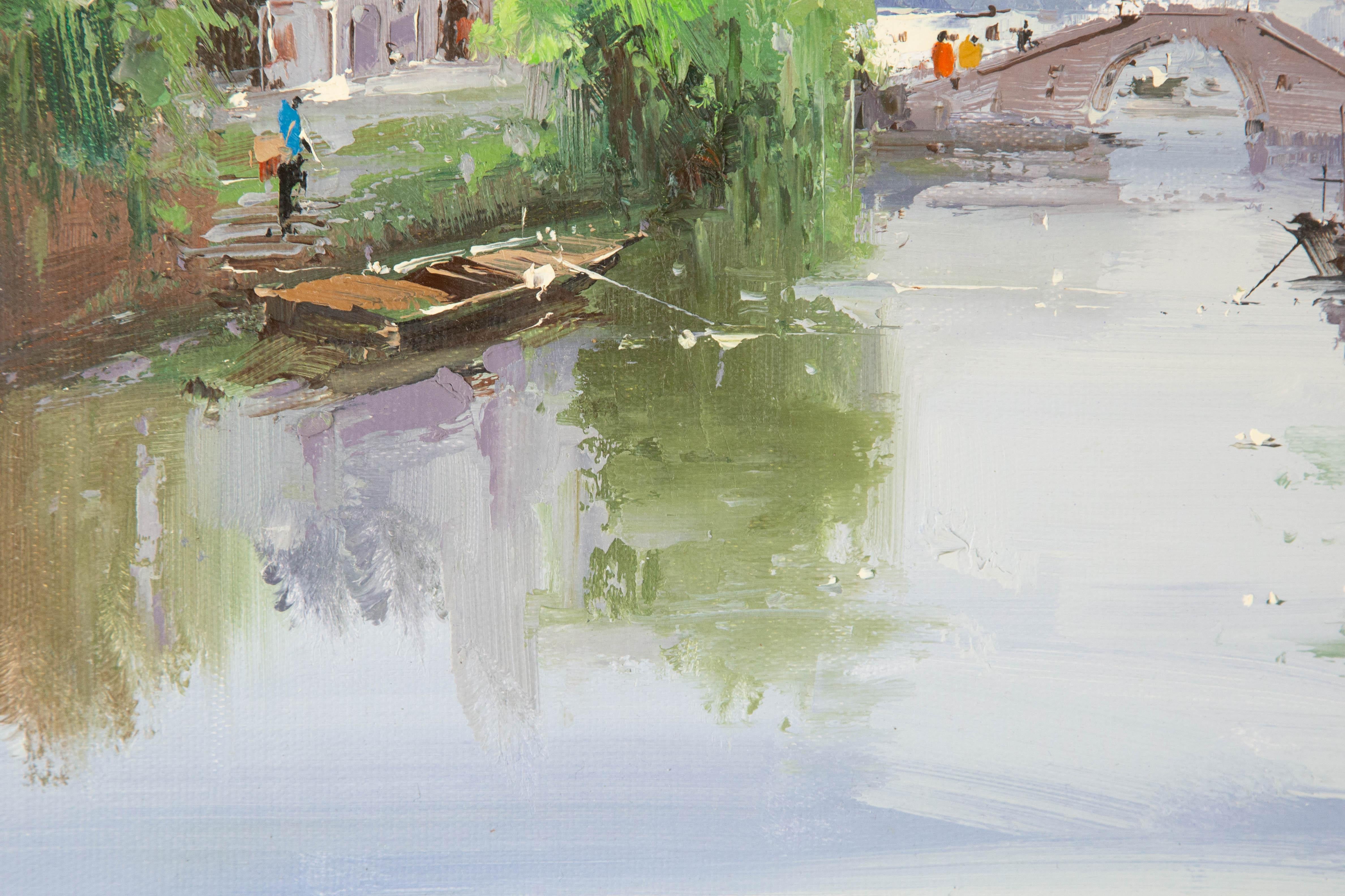 Zhikai Zhou Wasserlandschaft Original Öl auf Leinwand 