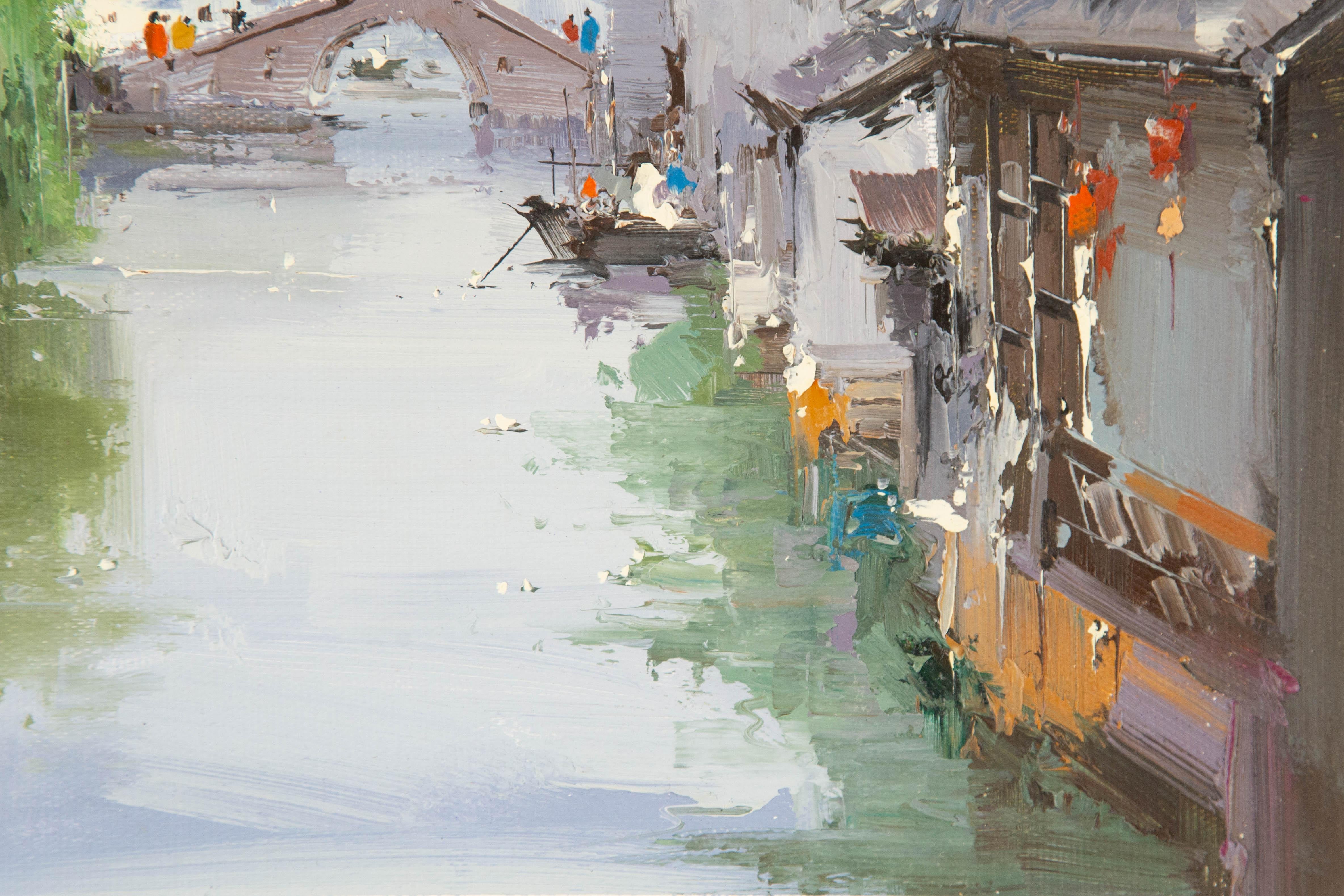 Zhikai Zhou Wasserlandschaft Original Öl auf Leinwand 