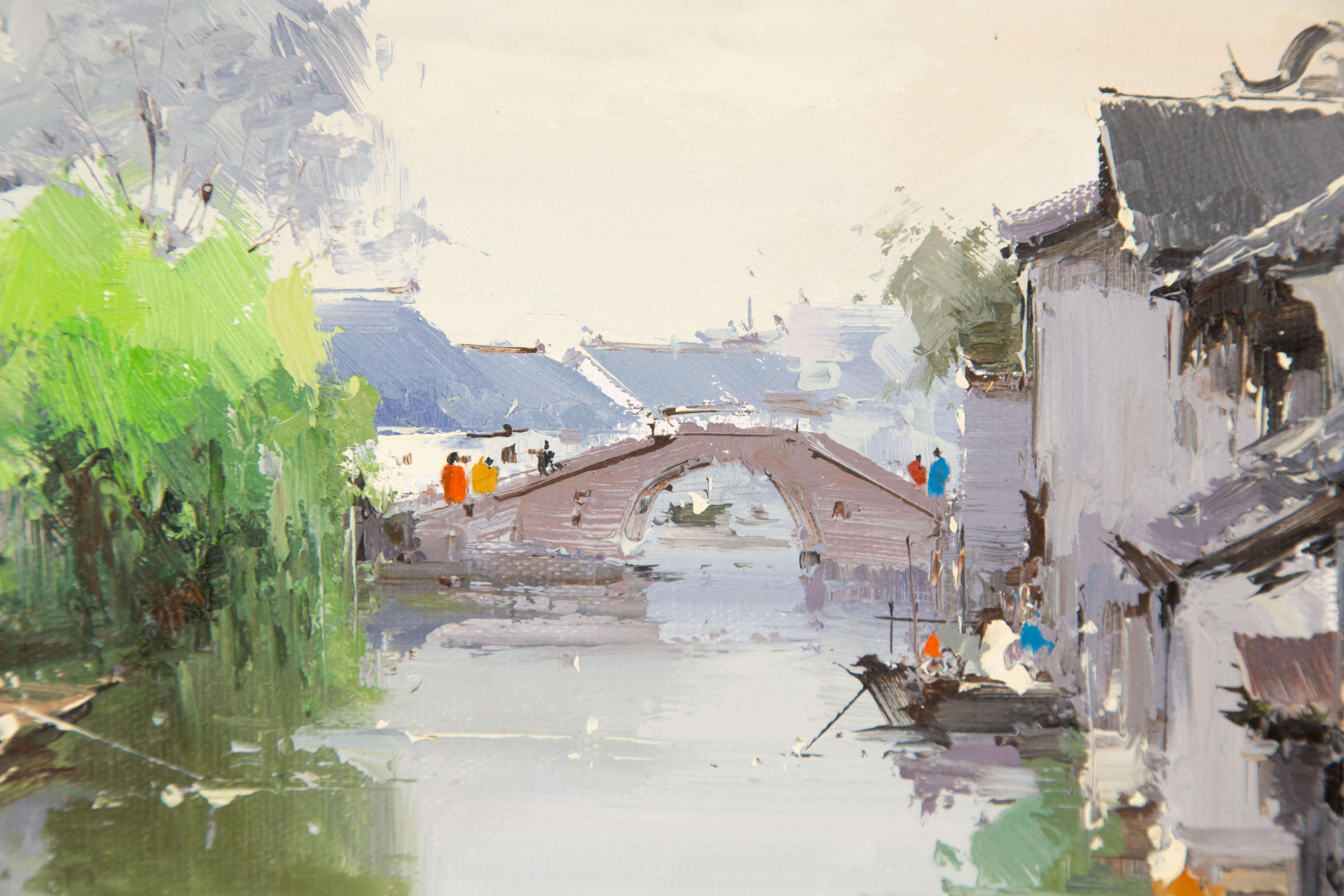 Zhikai Zhou Wasserlandschaft Original Öl auf Leinwand 