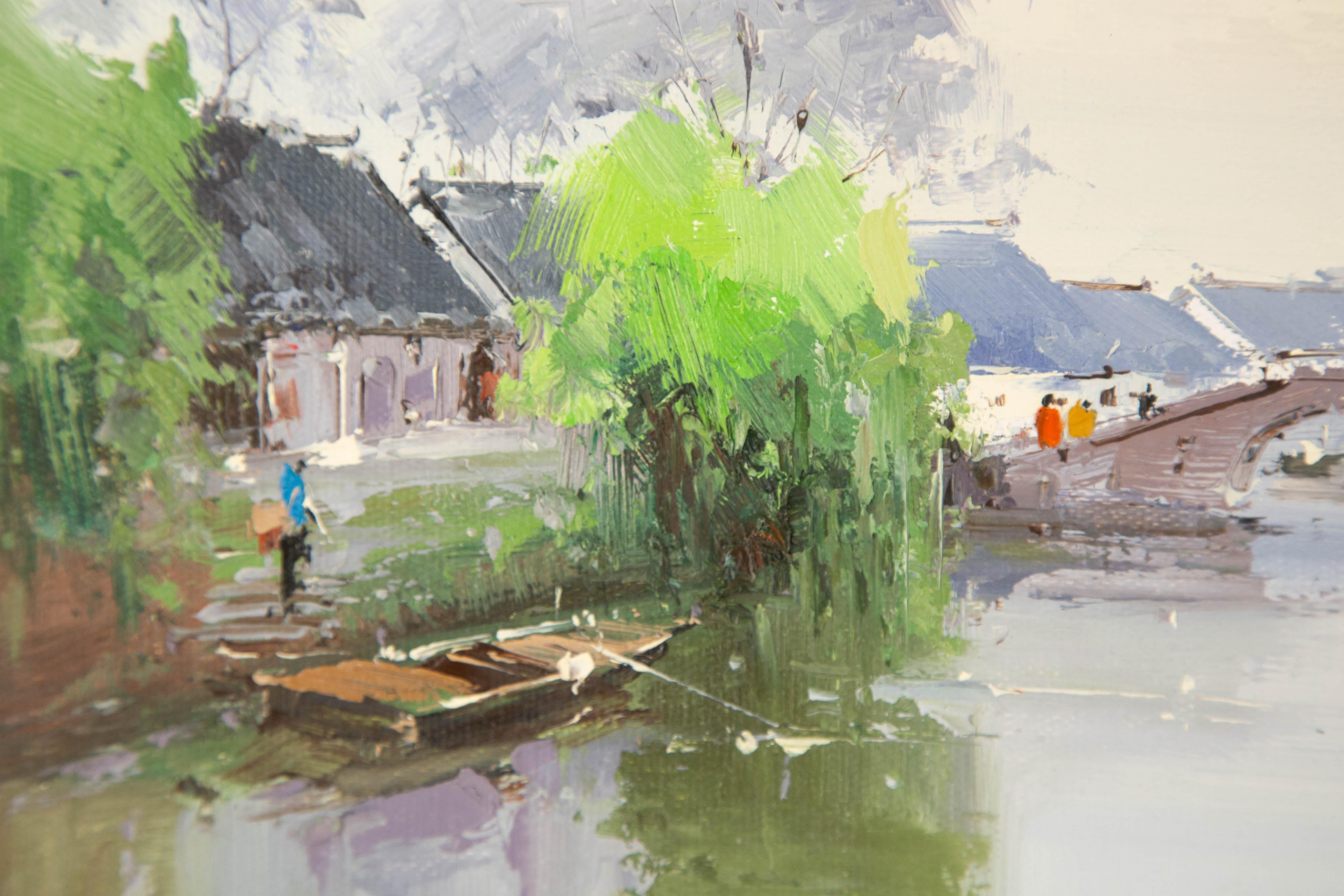 Zhikai Zhou Wasserlandschaft Original Öl auf Leinwand 