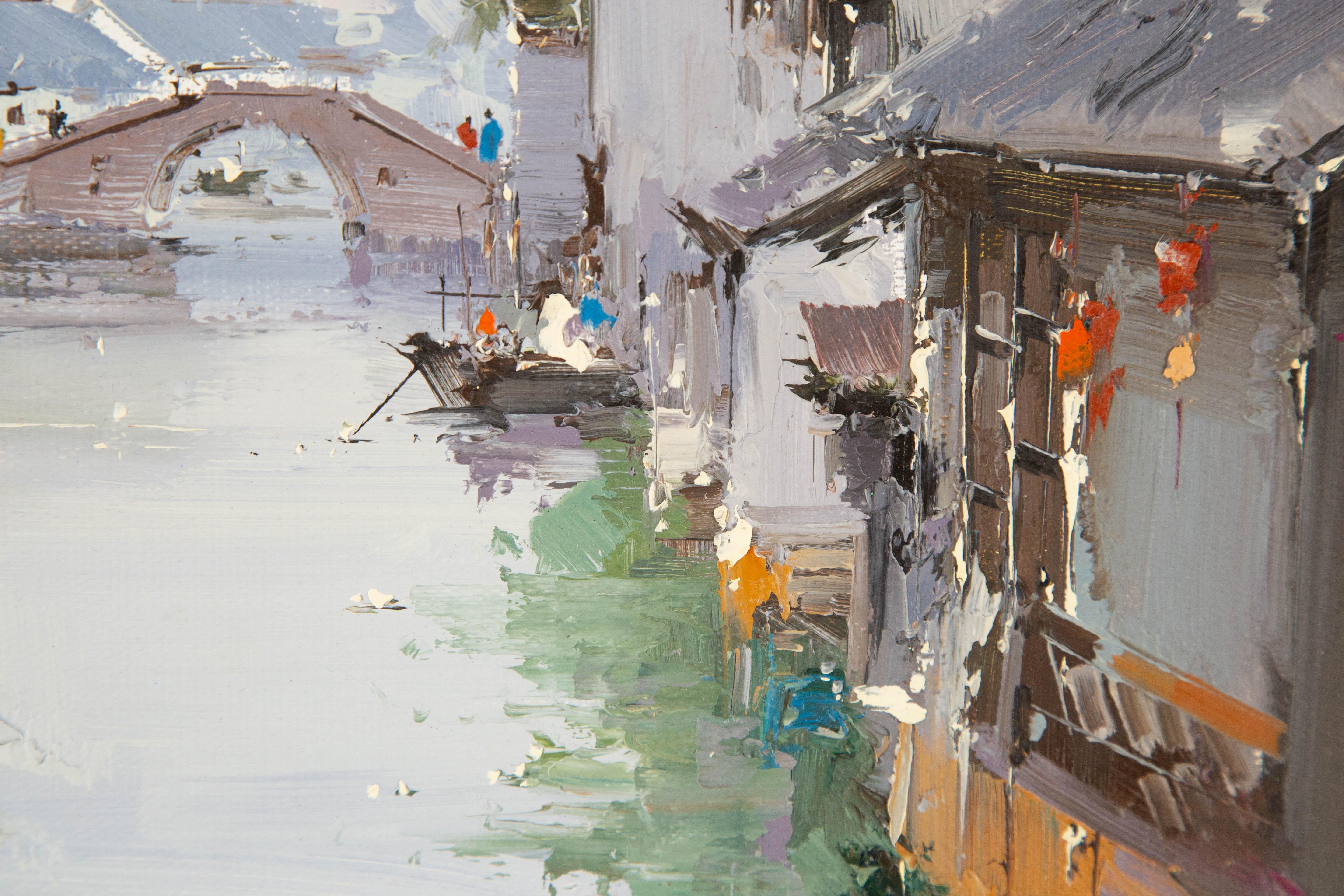 Zhikai Zhou Wasserlandschaft Original Öl auf Leinwand 