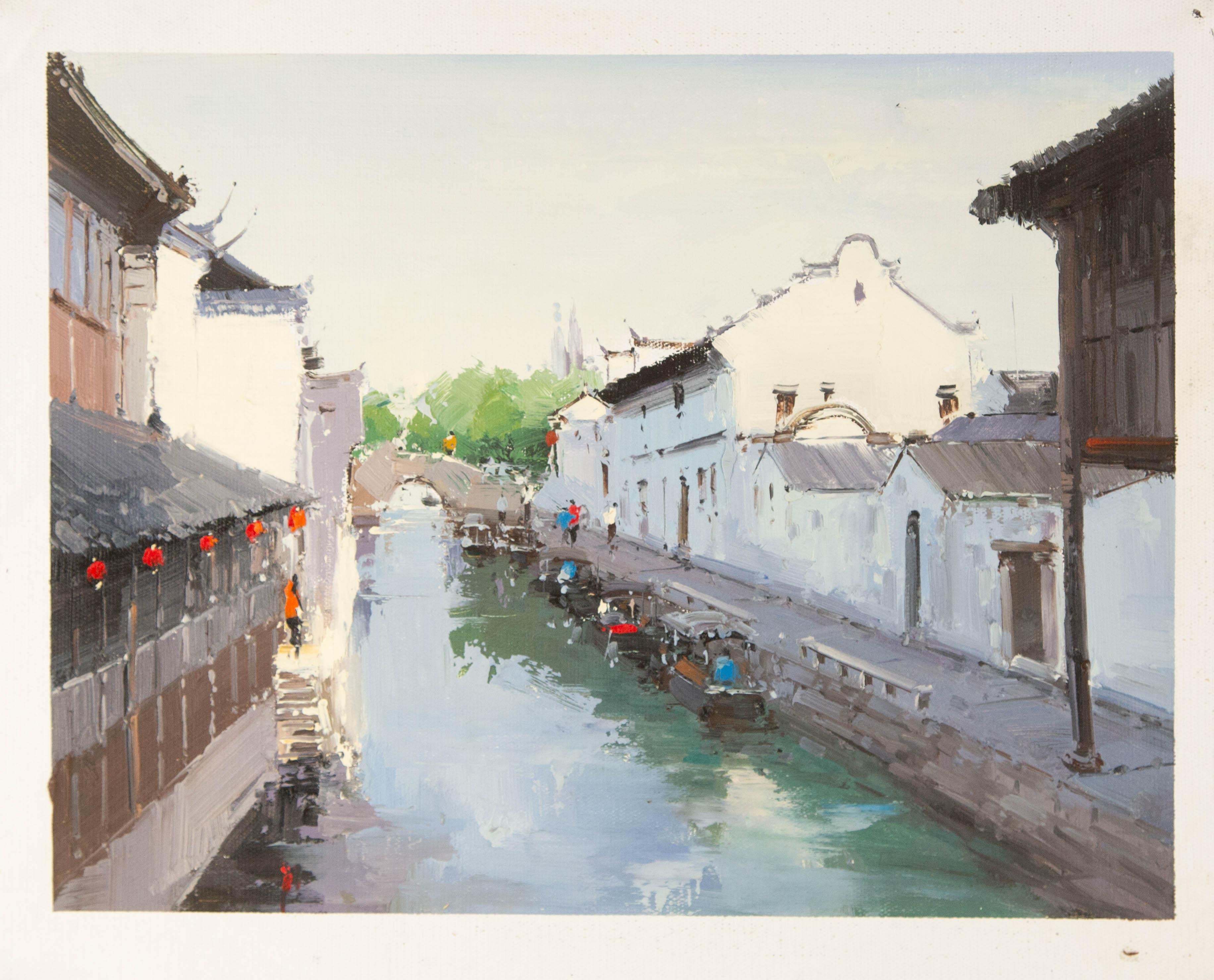 Zhikai Zhou Wasserlandschaft Original Öl auf Leinwand 