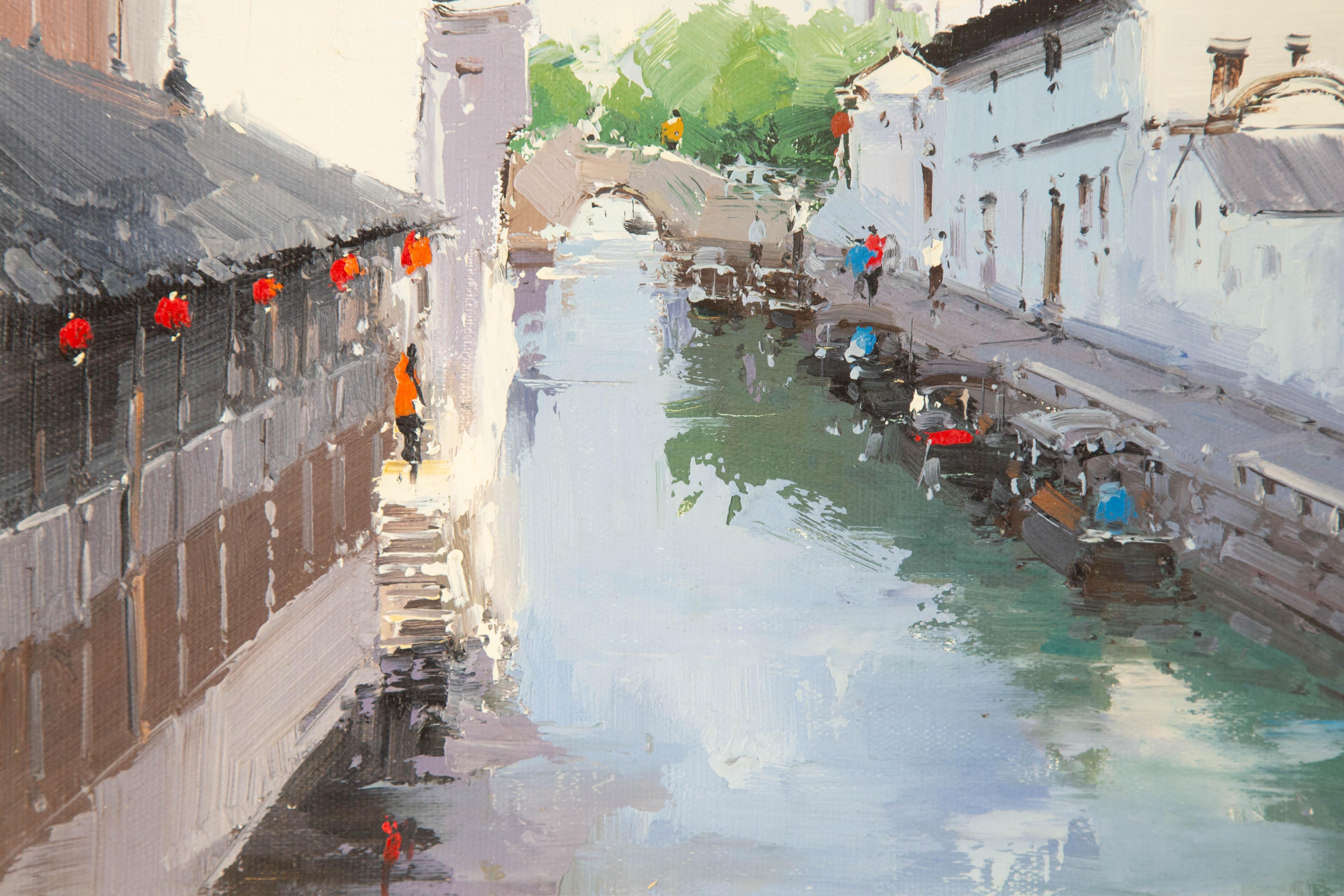 Zhikai Zhou Wasserlandschaft Original Öl auf Leinwand 