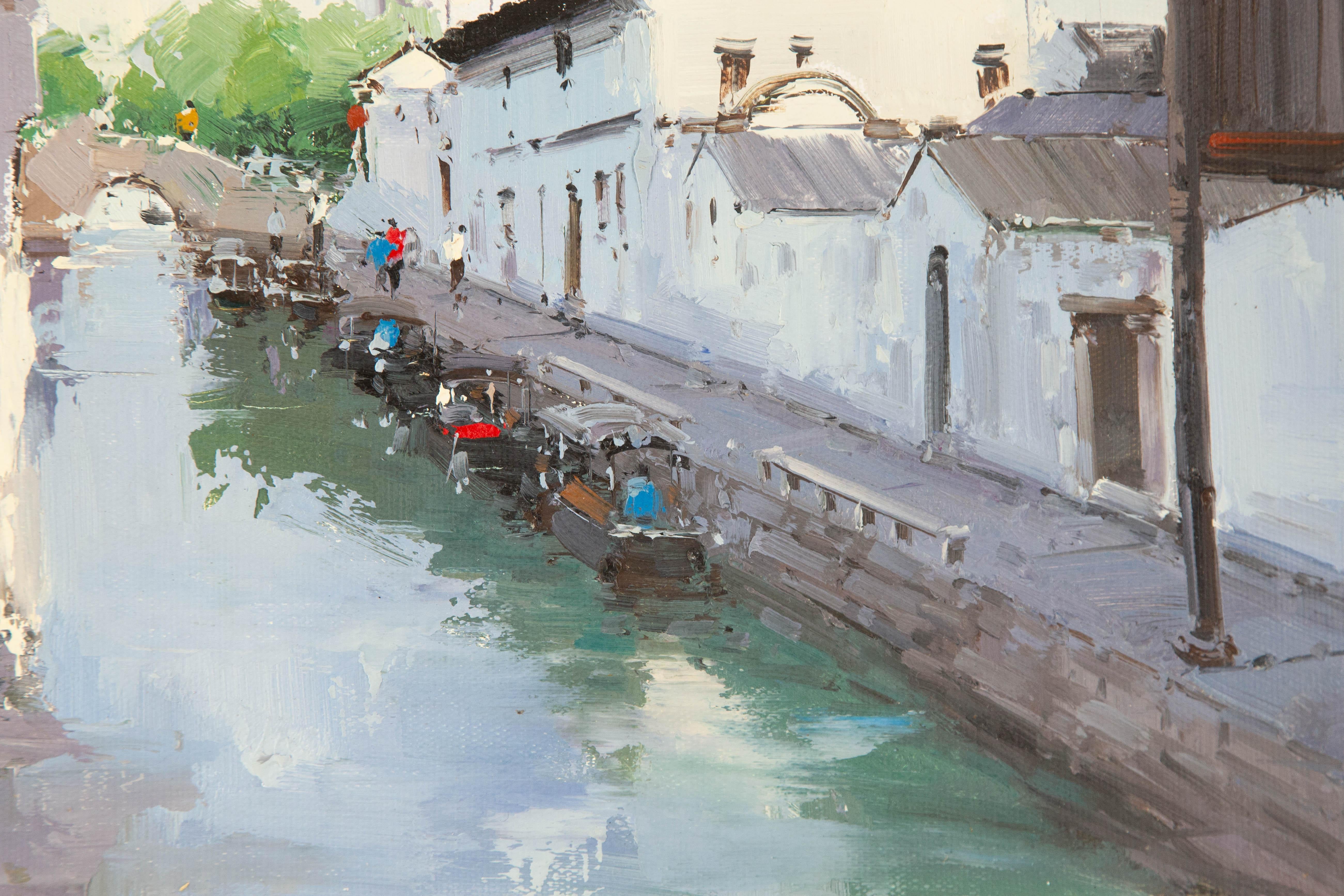 Zhikai Zhou Wasserlandschaft Original Öl auf Leinwand 