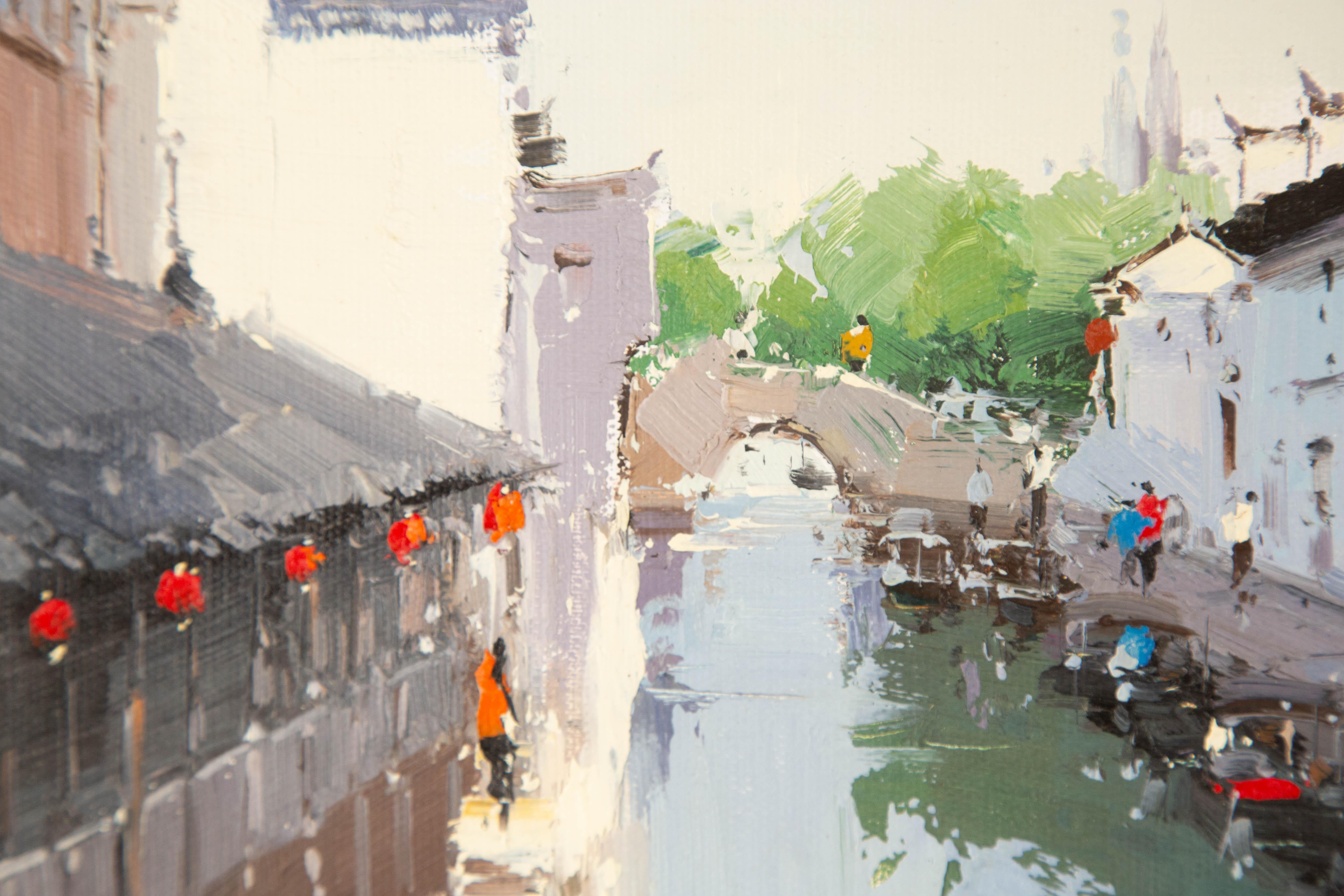 Zhikai Zhou Wasserlandschaft Original Öl auf Leinwand 