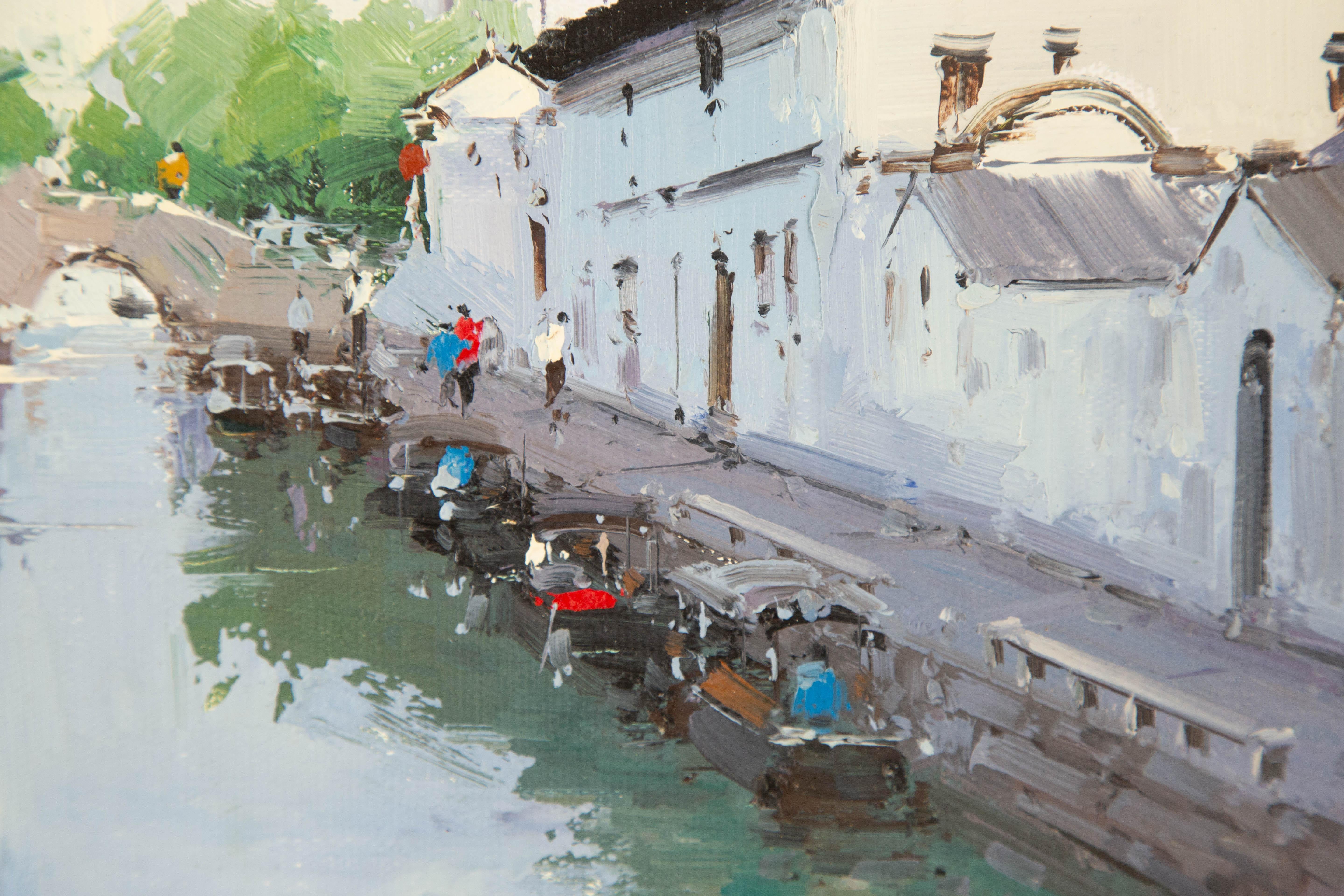 Zhikai Zhou Wasserlandschaft Original Öl auf Leinwand 