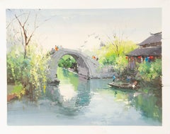 Zhikai Zhou Waterscape Original Oil On Canvas "Jiangnan V"