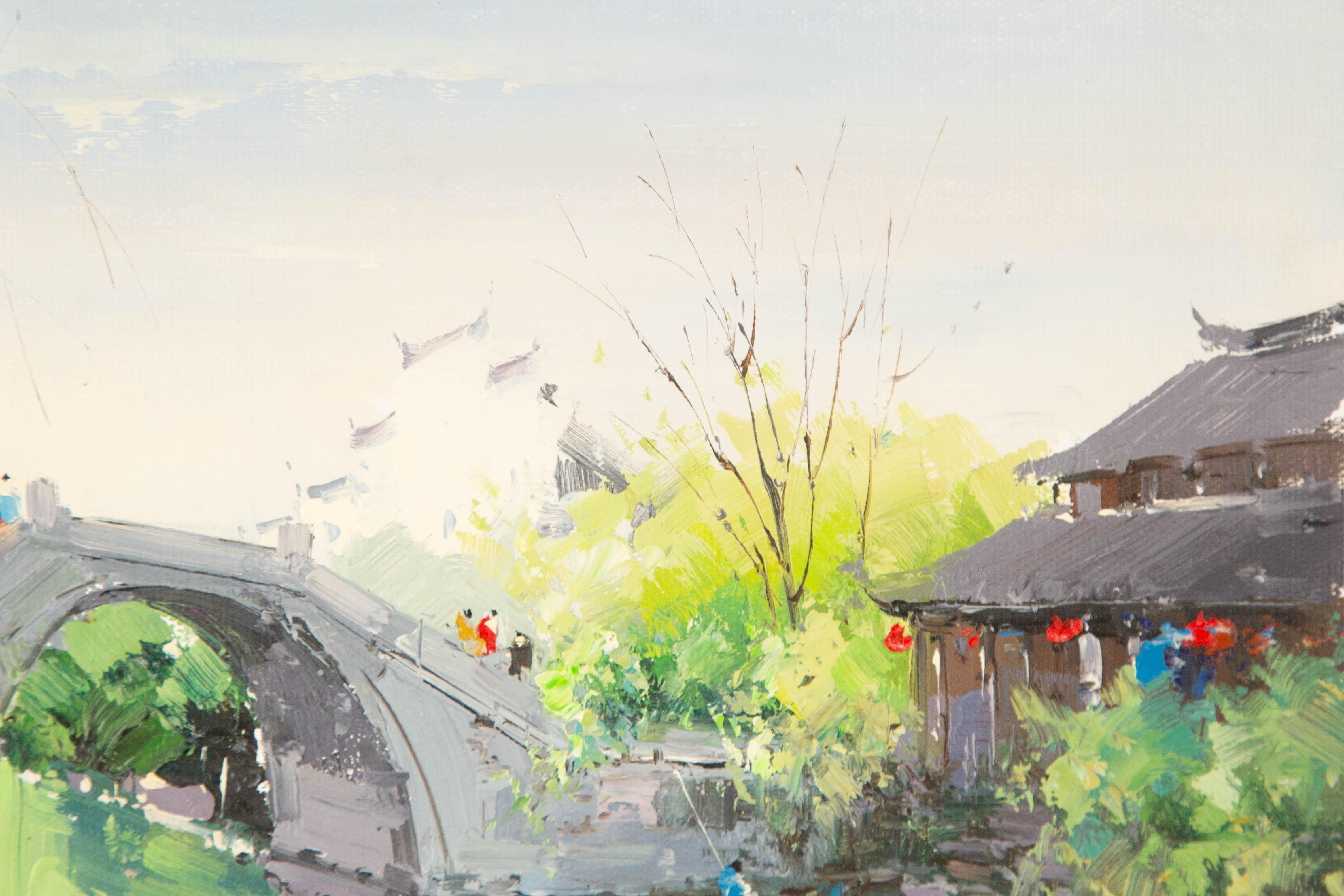 Zhikai Zhou Wasserlandschaft Original Öl auf Leinwand 