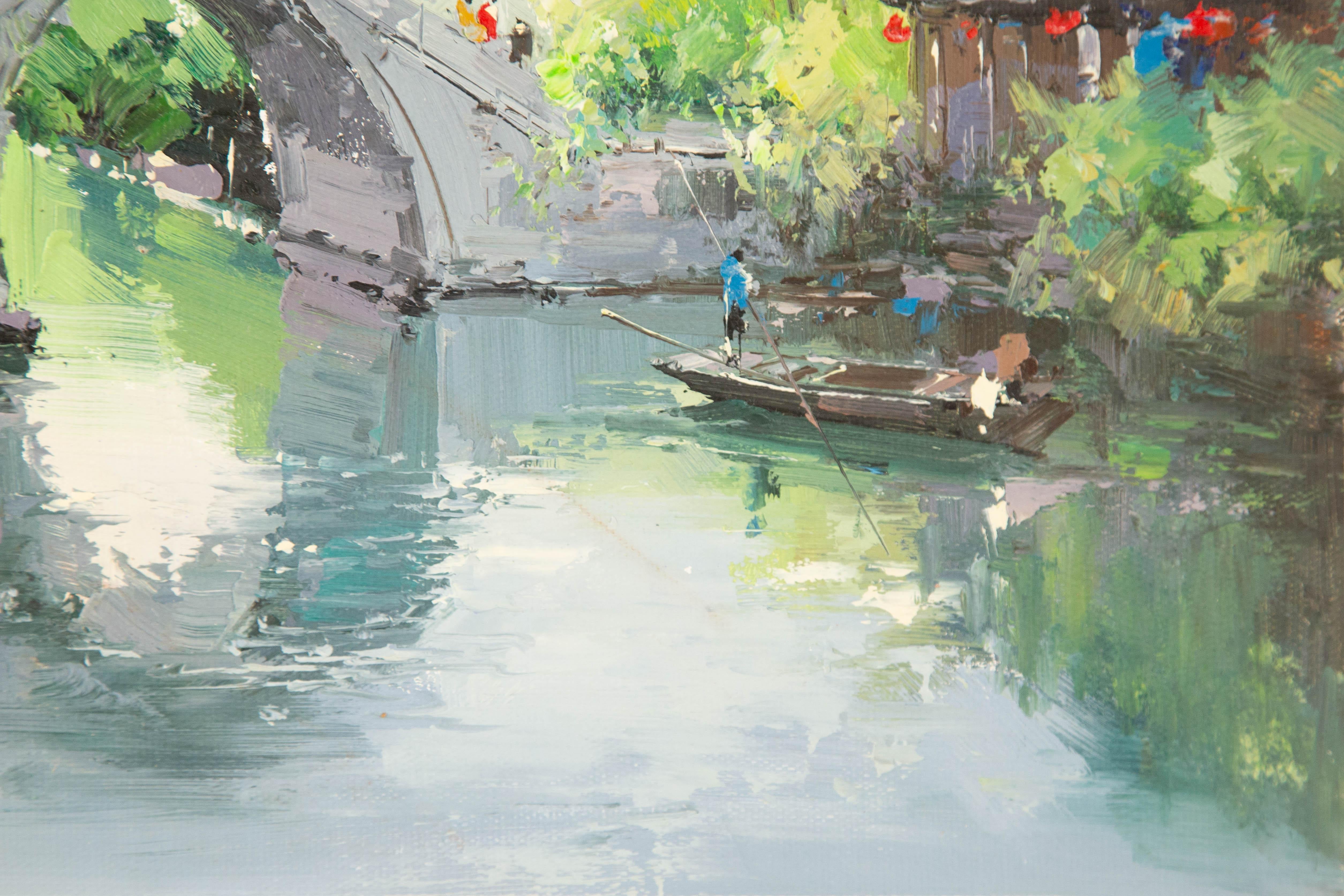 Zhikai Zhou Wasserlandschaft Original Öl auf Leinwand 