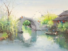 Zhikai Zhou Waterscape Original Oil On Canvas "Jiangnan V"