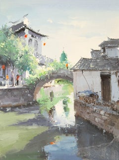 Zhikai Zhou Waterscape Original Oil On Canvas "Jiangnan VI"