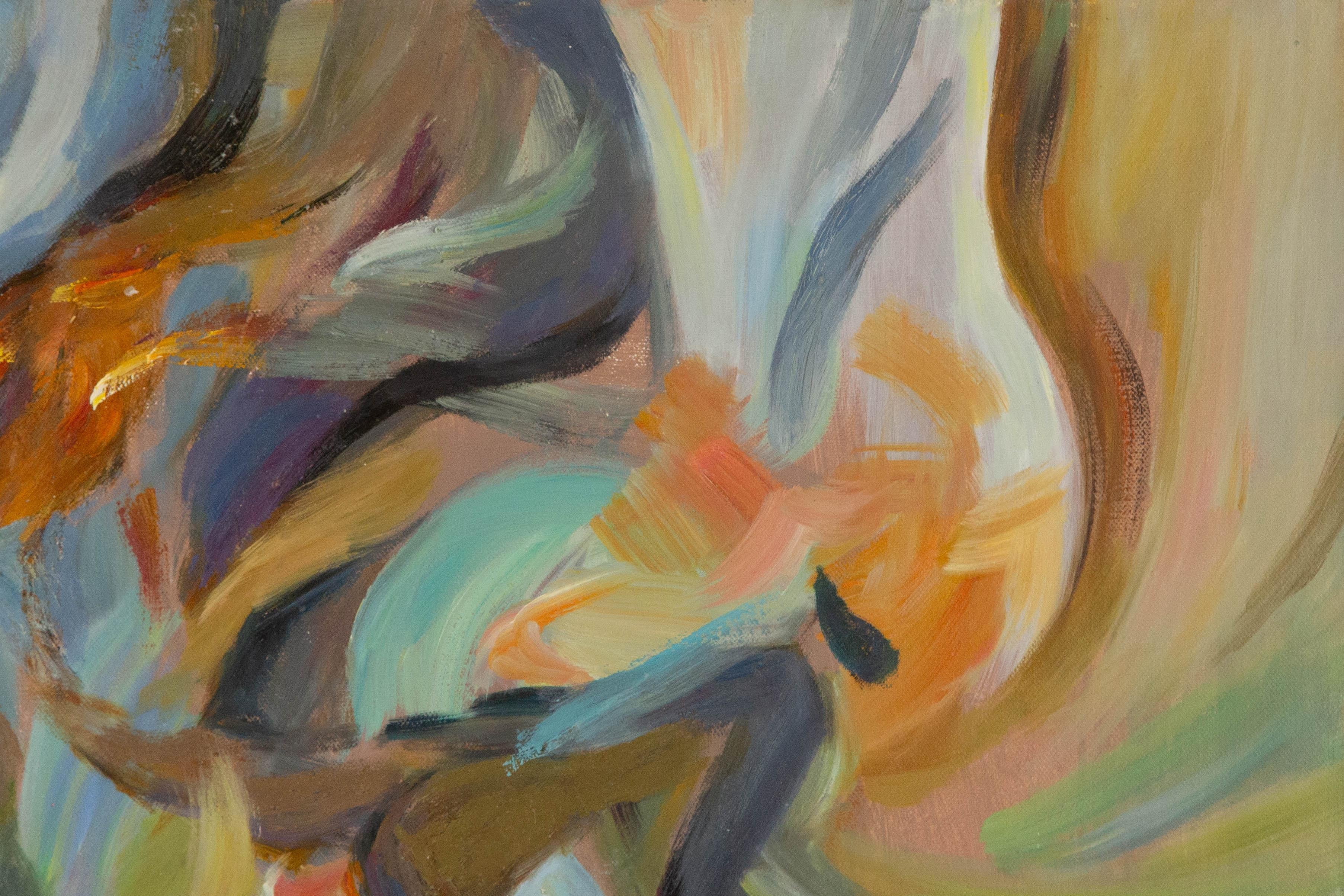  Title: Rhythm
 Medium: Oil on canvas
 Size: 23.5 x 19.5 inches
 Frame: Framing options available!
 Condition: The painting appears to be in excellent condition.
 Note: This painting is unstretched,shipped rolled unless stretching/framing is