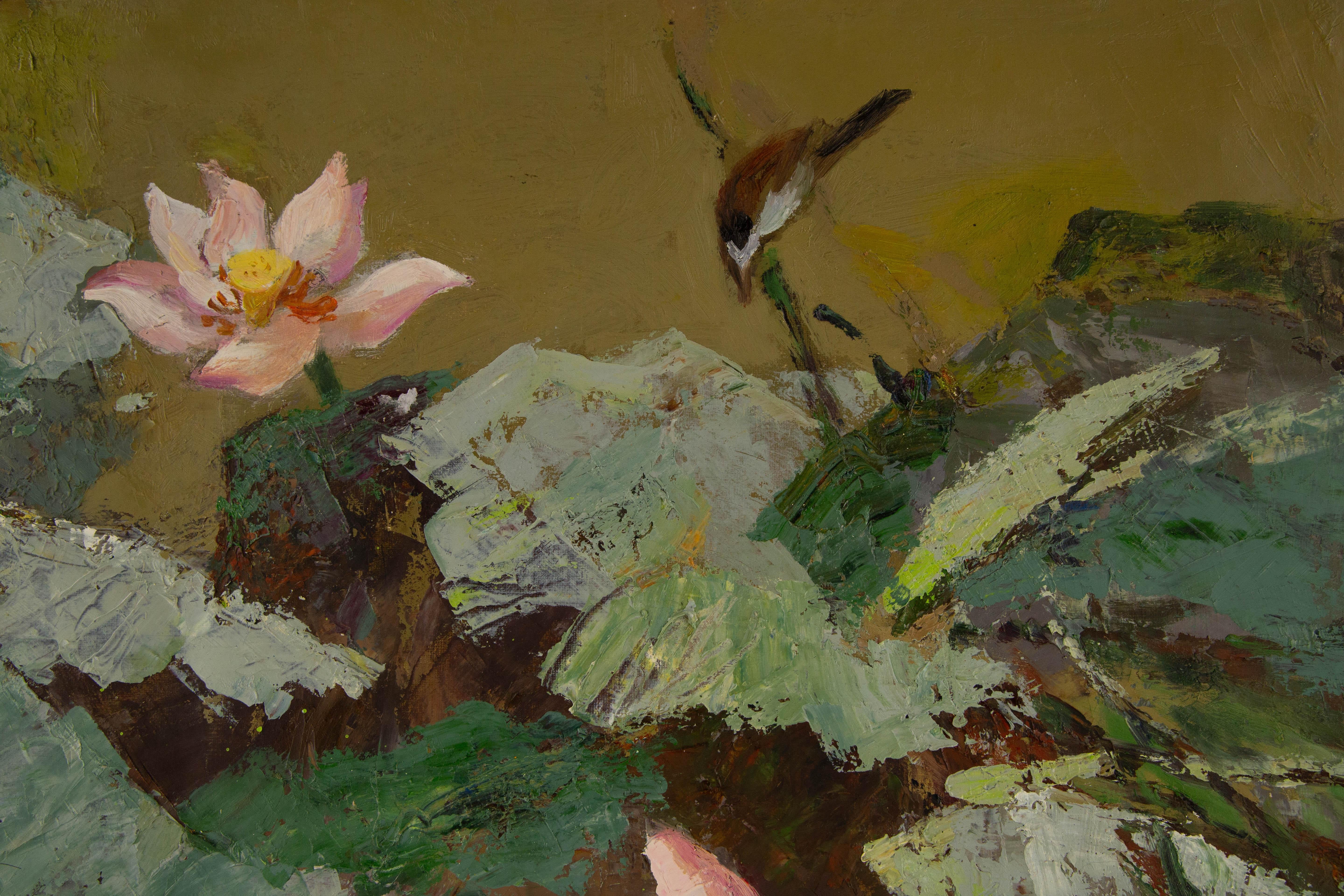  Title: Summer Beauty II
 Medium: Oil on canvas
 Size: 19.5 x 23.5 inches
 Frame: Framing options available!
 Condition: The painting appears to be in excellent condition.
 Note: This painting is unstretched
 Year: 2000 Circa
 Artist: Zhiqin Yu
