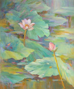 ZhiQin Yu Peinture à l'huile impressionniste originale "Lost Beauty - Lotus" (Beauté perdue - Lotus)