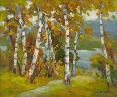 Zhiqin Yu Landscape Original Oil On Canvas "Autumn Forest" (Paysage original à l'huile sur toile)