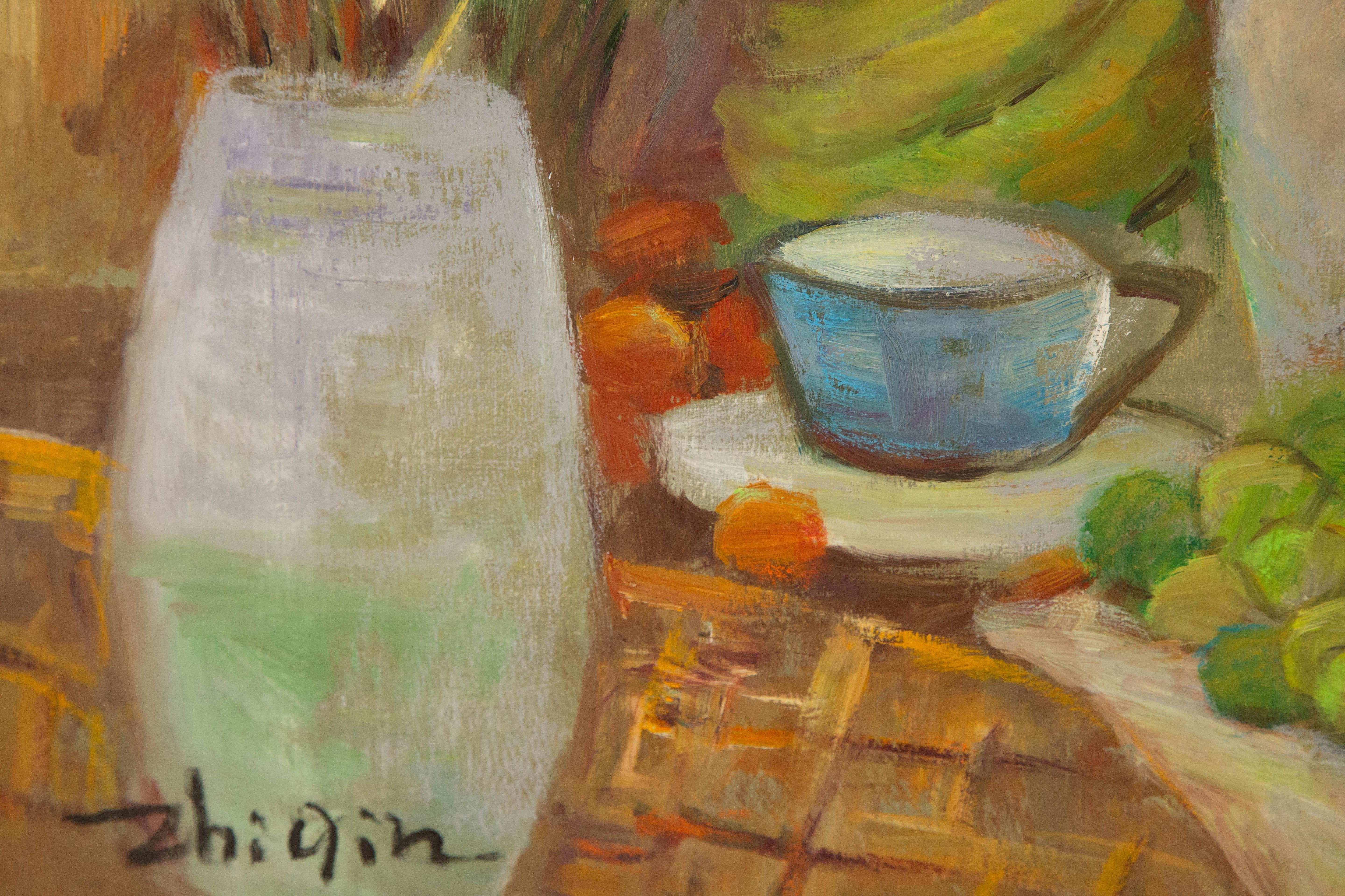 Zhiqin Yu Nature morte originale à l'huile sur toile 