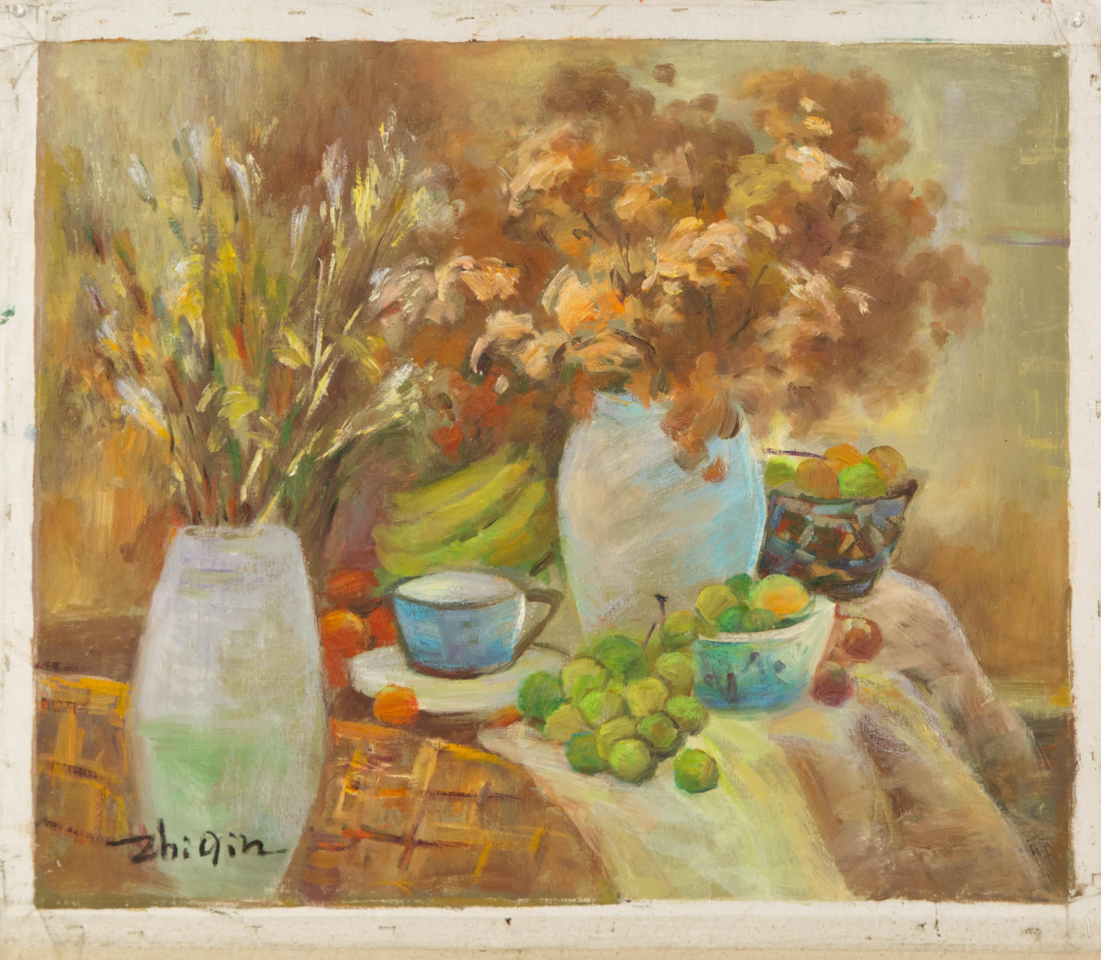 Zhiqin Yu Nature morte originale à l'huile sur toile 