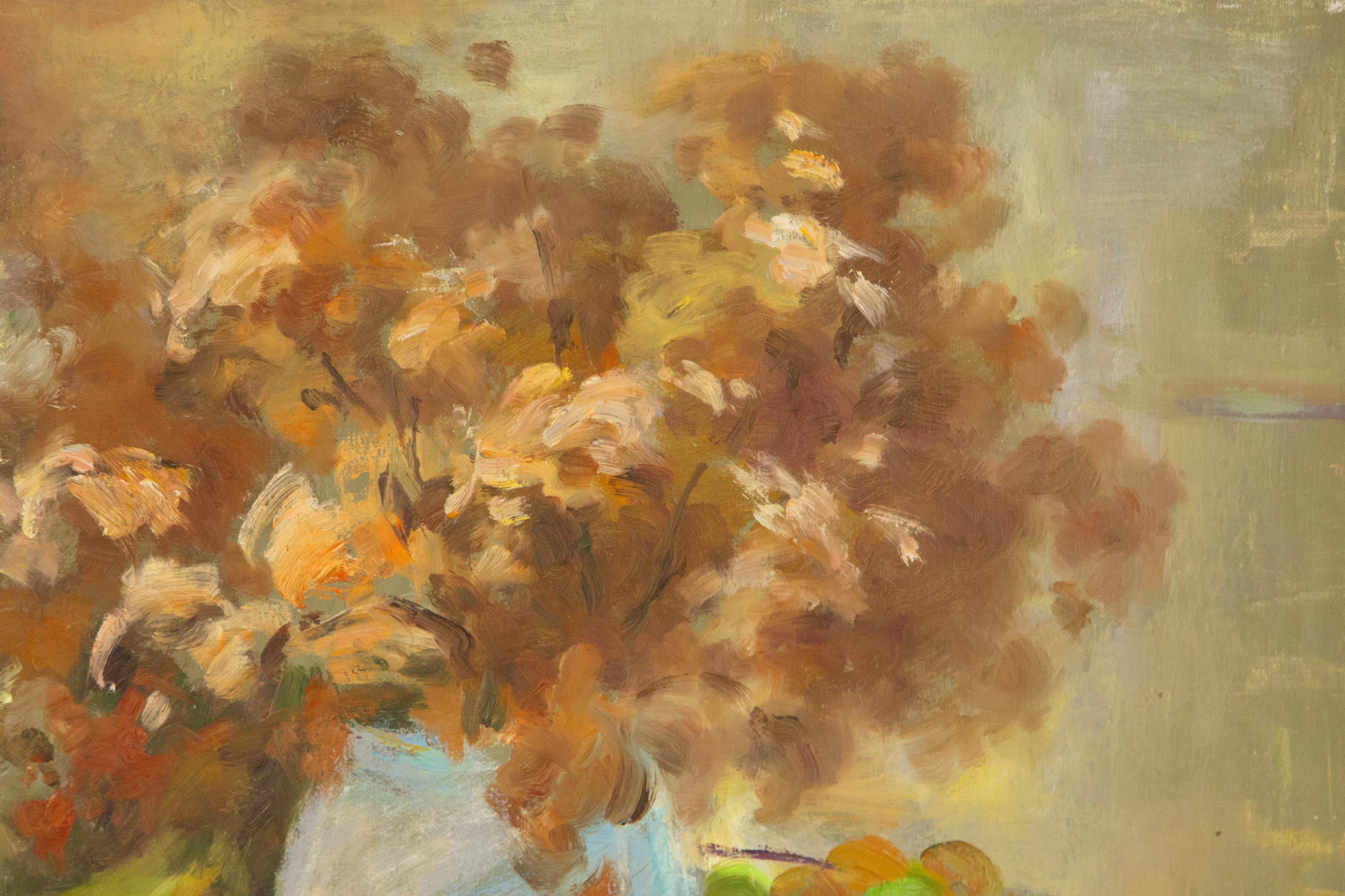  Titre : Fleurs et fruits
 Médium : Huile sur toile
 Taille : 19.5 x 23.5 pouces
 Cadre : Options d'encadrement disponibles !
 Condit : Le tableau semble être en excellent état.
 Note : Cette peinture n'est pas étirée, elle est expédiée roulée à