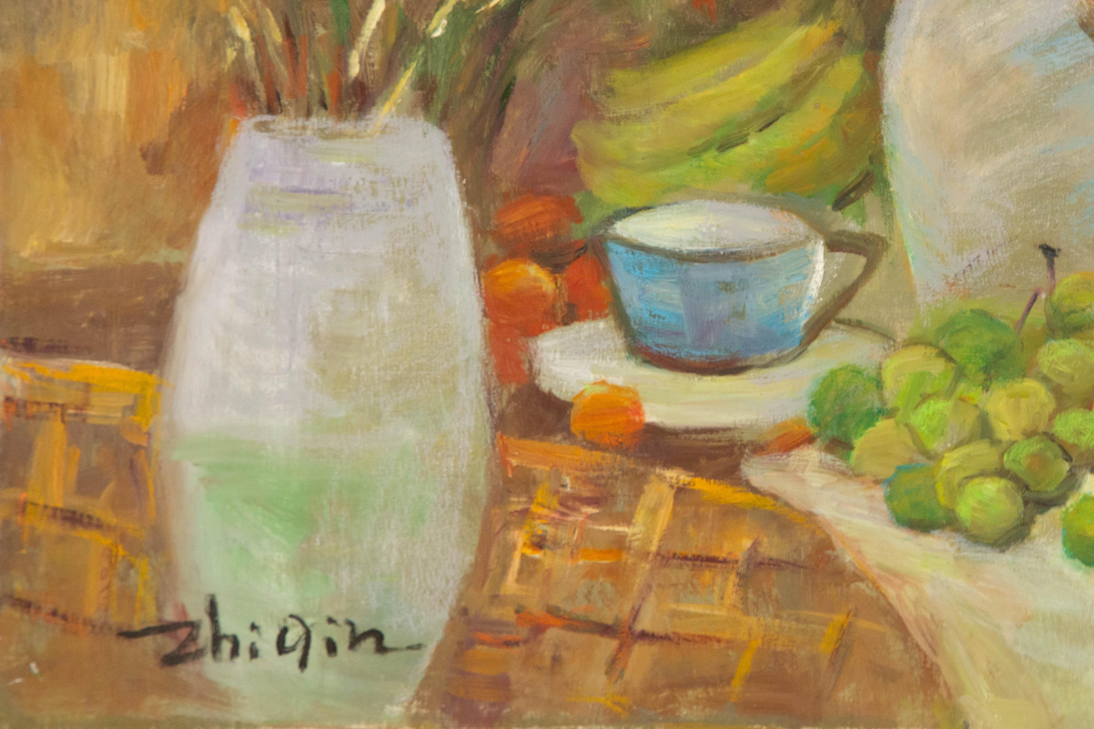 Zhiqin Yu Nature morte originale à l'huile sur toile 