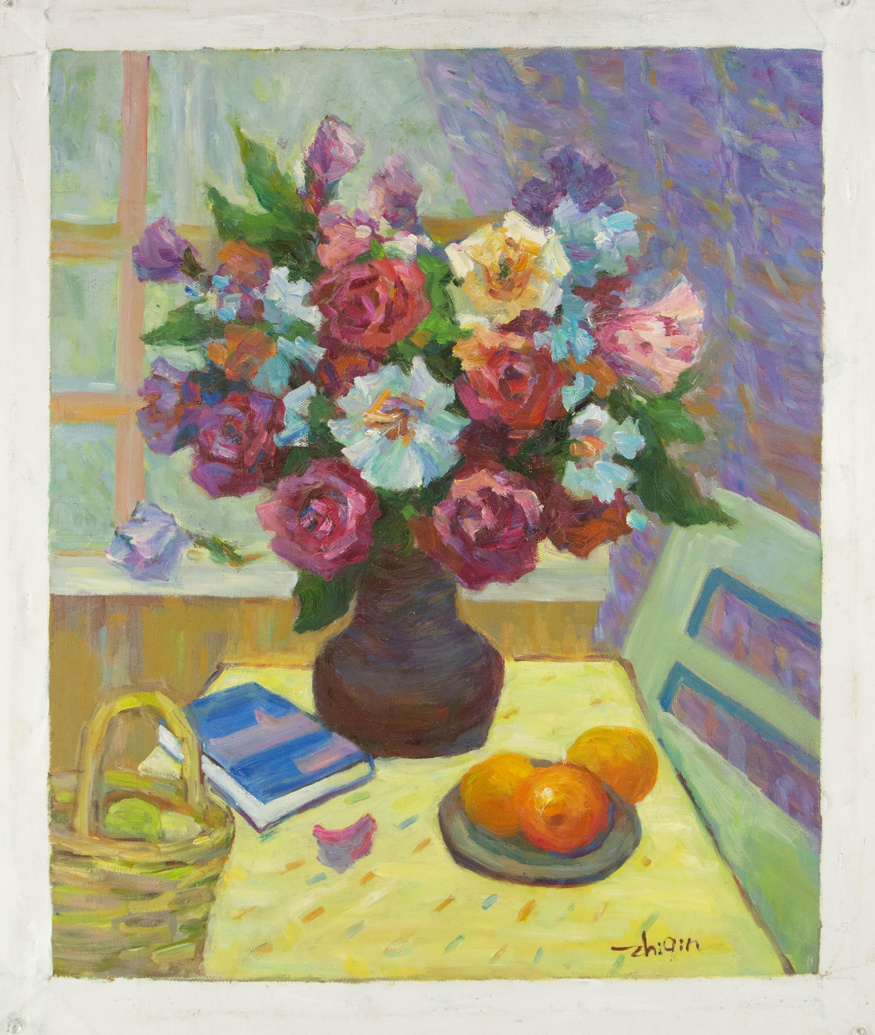 Zhiqin Yu Stillleben Original Ölgemälde auf Leinwand „Fragrant“ im Angebot 4