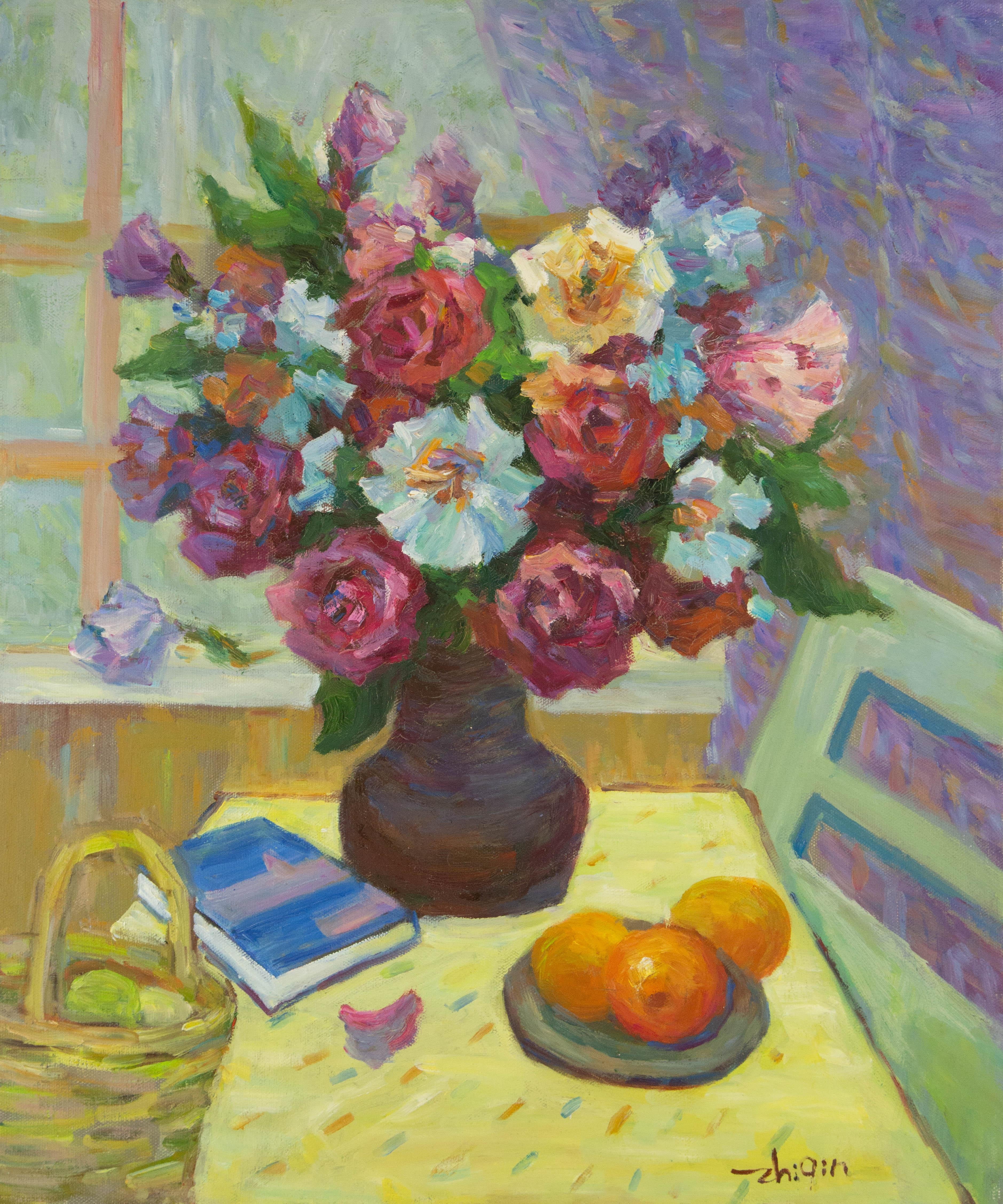ZhiQin Yu Still-Life Painting – Zhiqin Yu Stillleben Original Ölgemälde auf Leinwand „Fragrant“