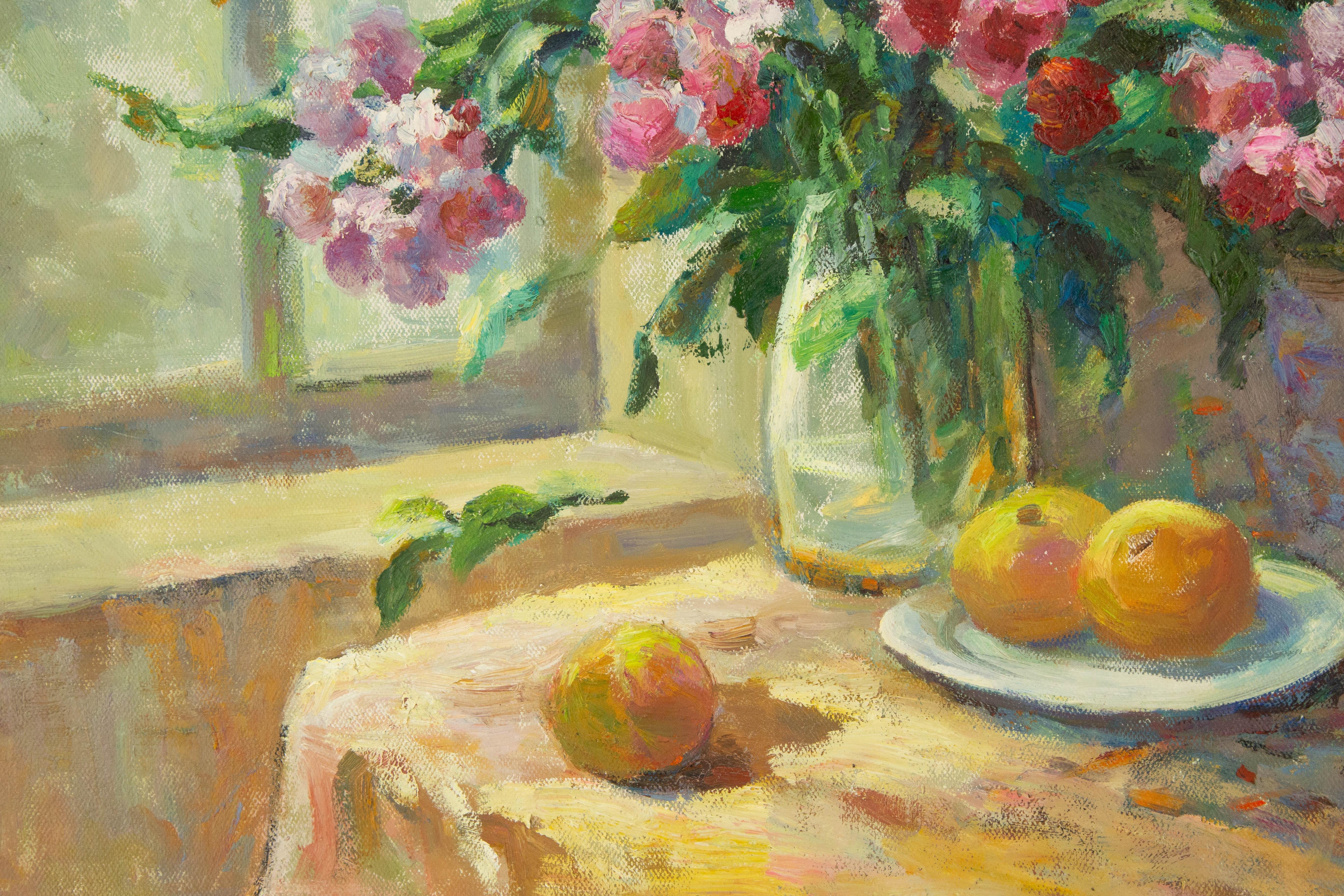 Zhiqin Yu Stillleben Original Ölgemälde auf Leinwand „Little Flowers“ (Braun), Still-Life Painting, von ZhiQin Yu