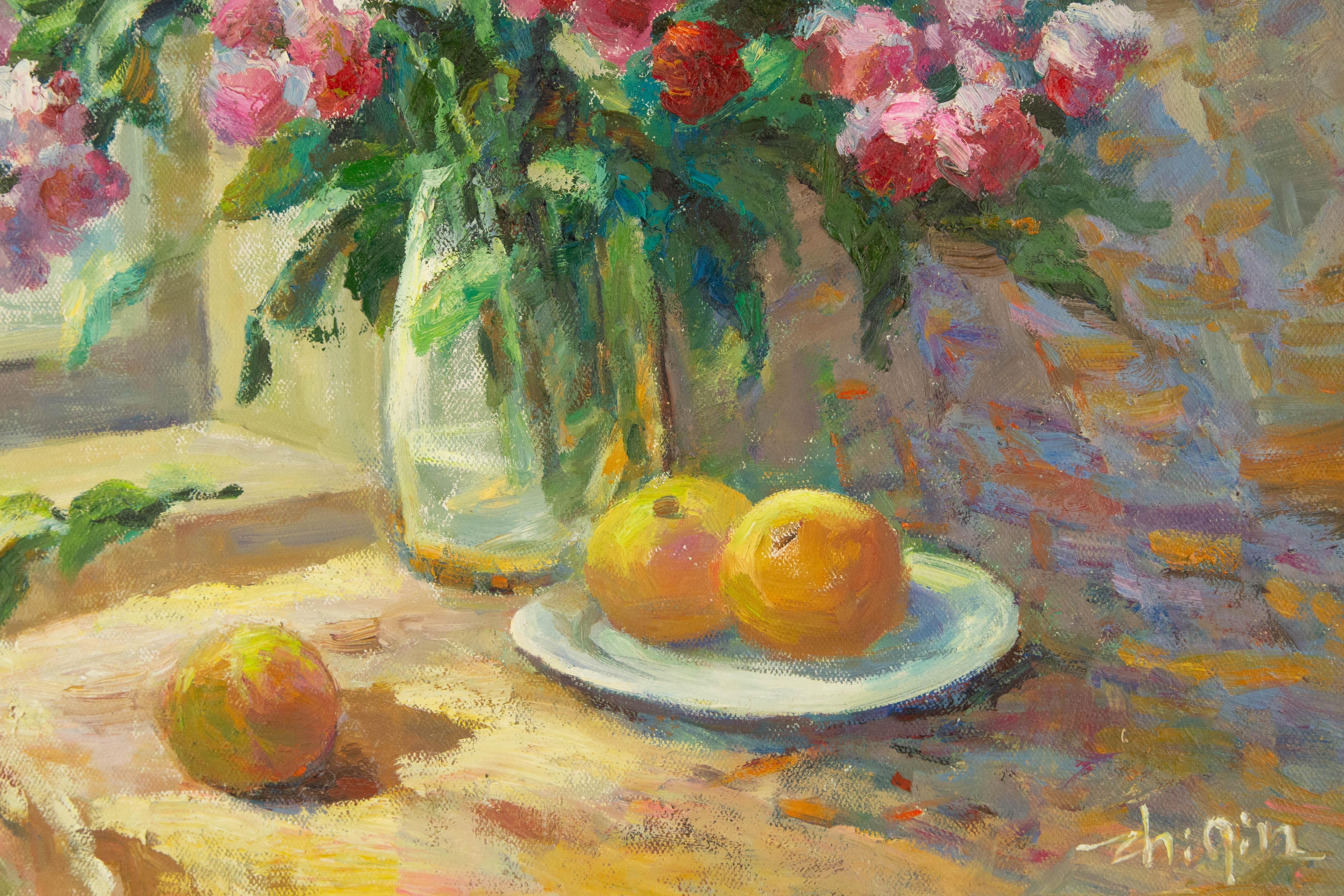 Zhiqin Yu Stillleben Original Ölgemälde auf Leinwand „Little Flowers“ im Angebot 1