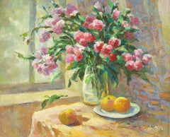 Zhiqin Yu Still Life Original Oil On Canvas "Little Flowers"