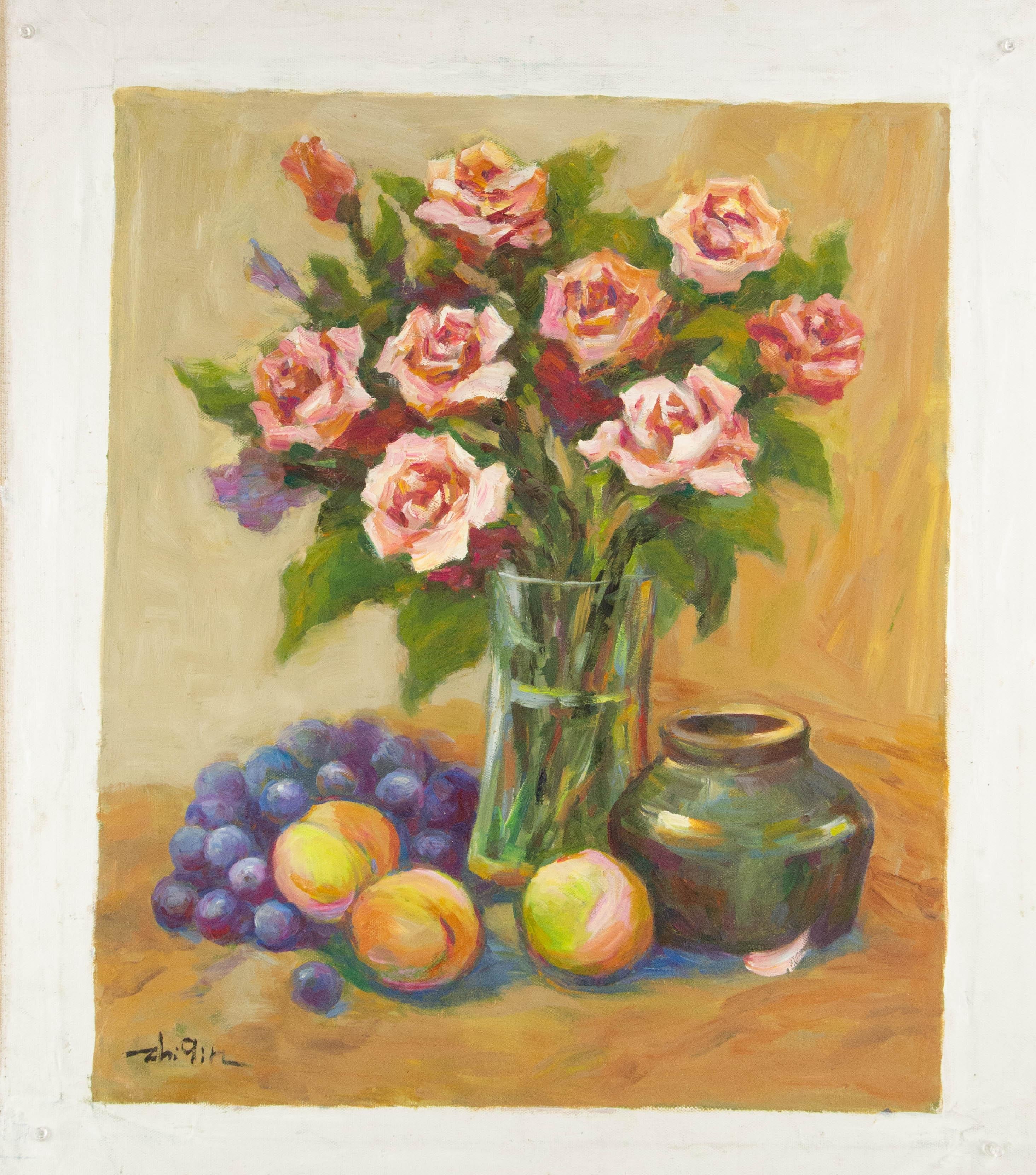 Zhiqin Yu Still Life Original Oil On Canvas 