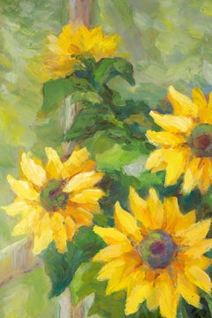 Zhiqin Yu Stillleben Original Ölgemälde auf Leinwand „Sonnenblume in der Nähe des Fensters“