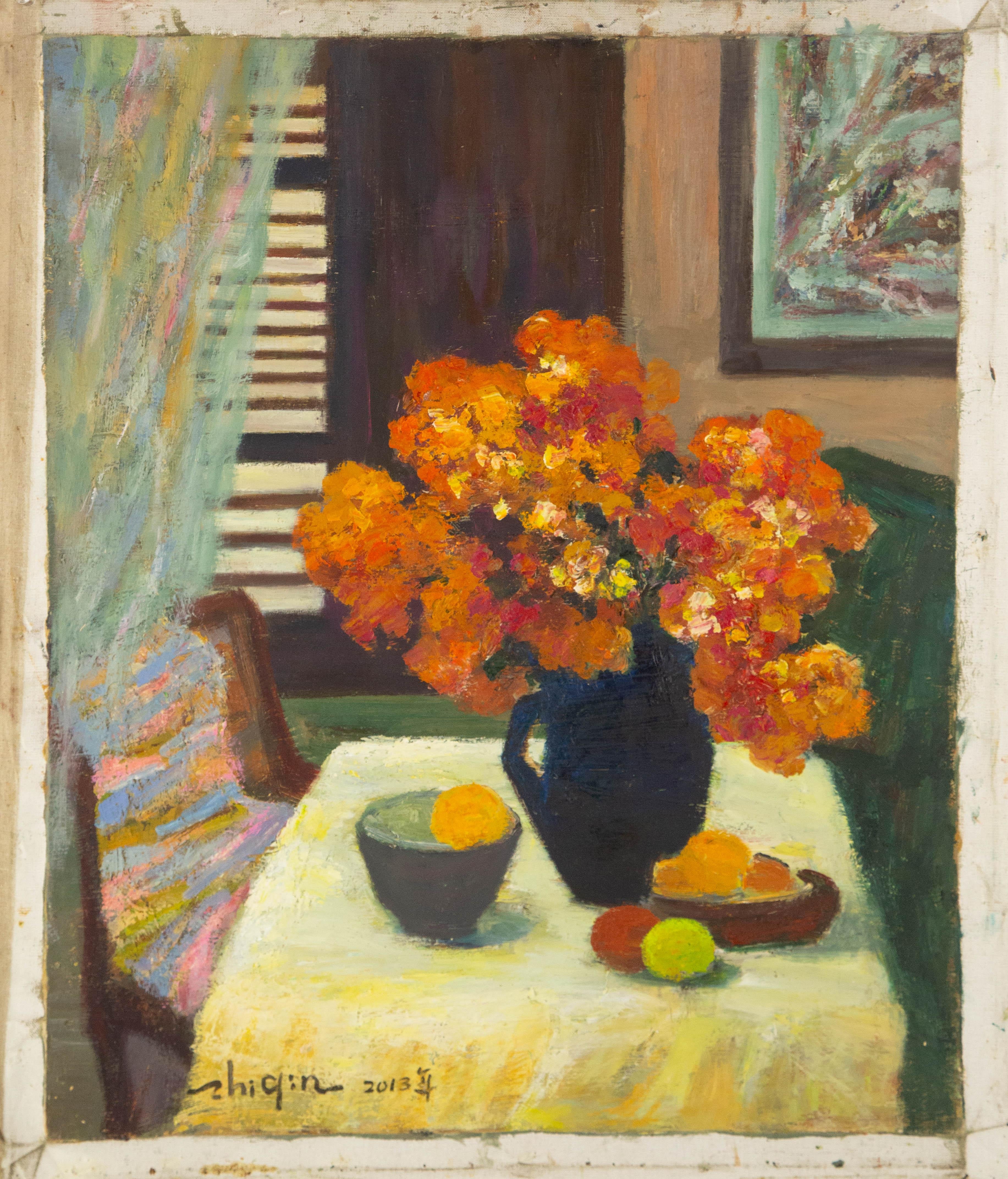 Zhiqin Yu Stillleben Original Ölgemälde auf Leinwand „Der Duft einer Blume“ – Painting von ZhiQin Yu