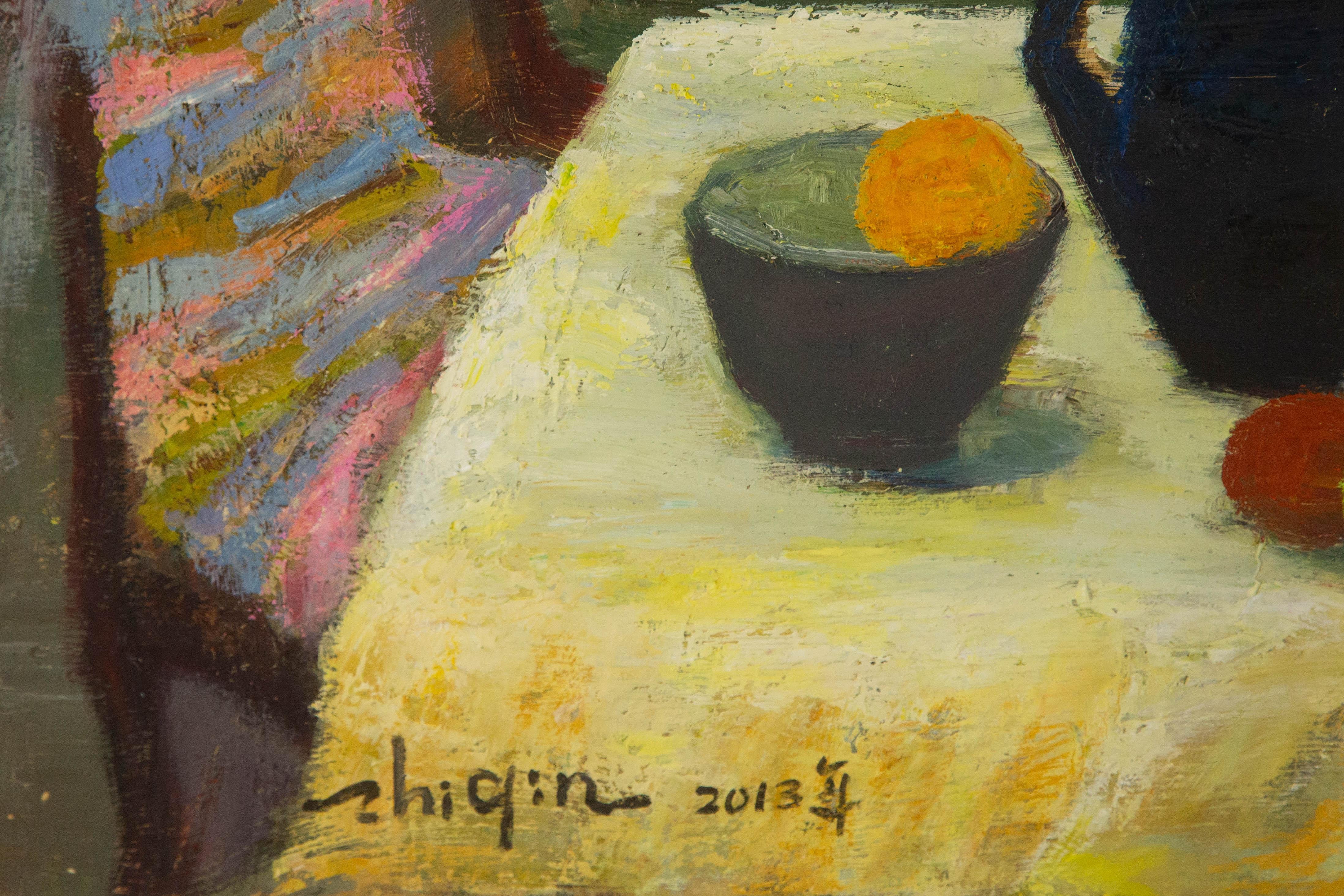 Zhiqin Yu Stillleben Original Ölgemälde auf Leinwand „Der Duft einer Blume“ im Angebot 1