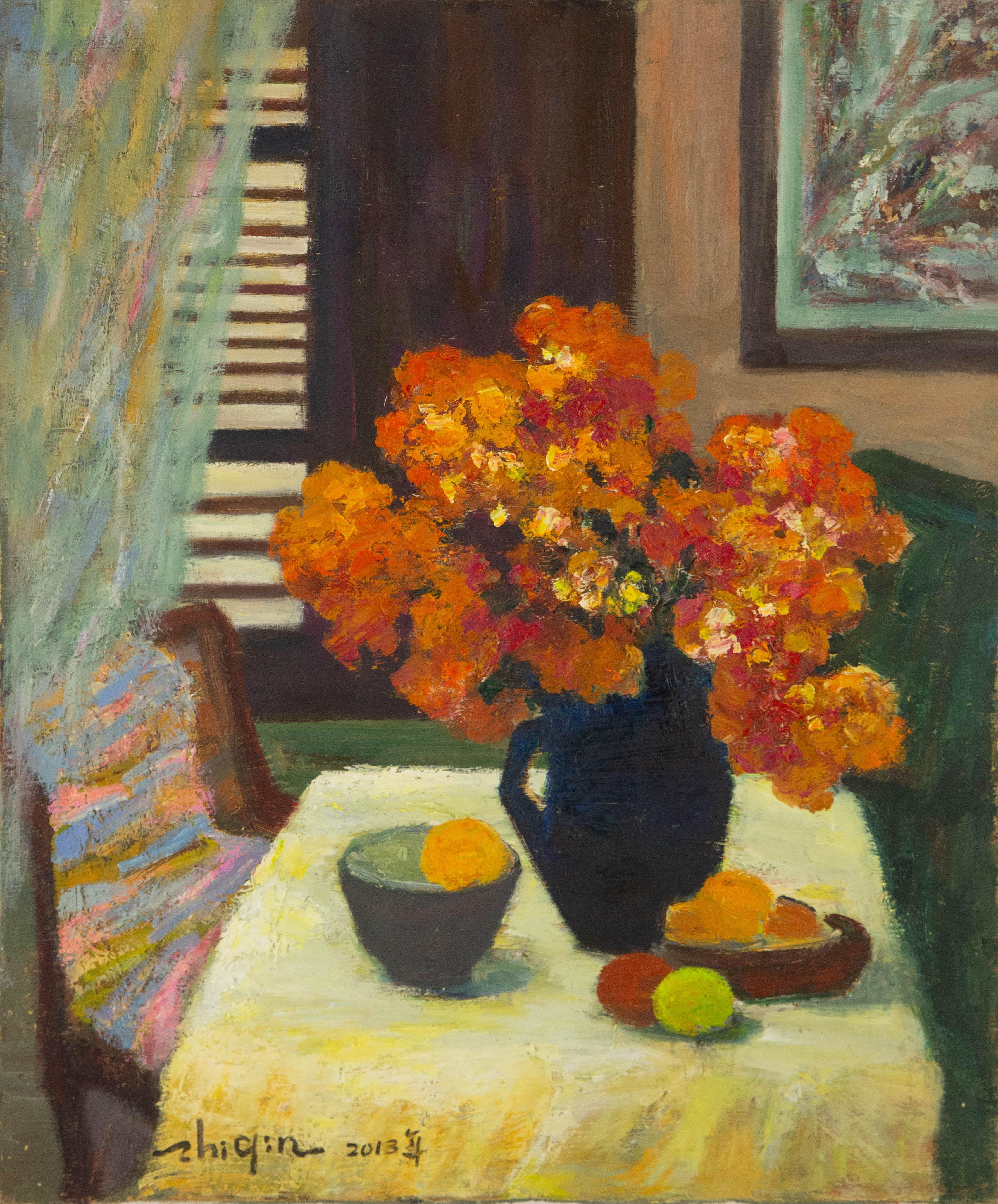 Zhiqin Yu Still Life Original Oil On Canvas "The Fragrance Of Flower"