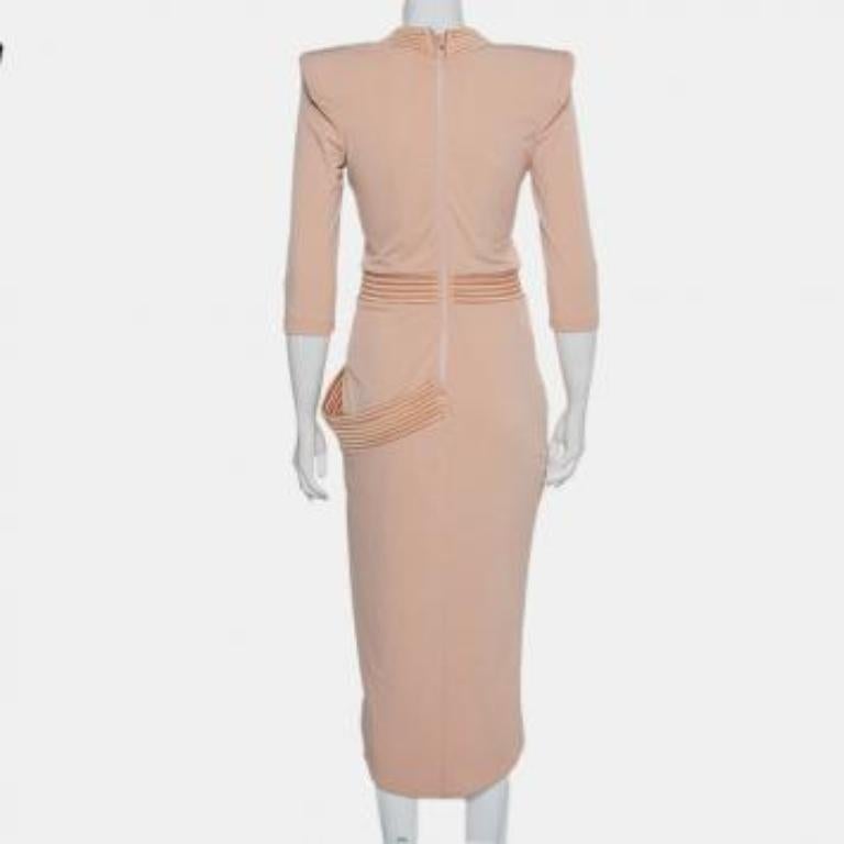 Zhivago Beige Knit Draped Faux Wrap Eye Of Horus Midi Dress M For Sale 6