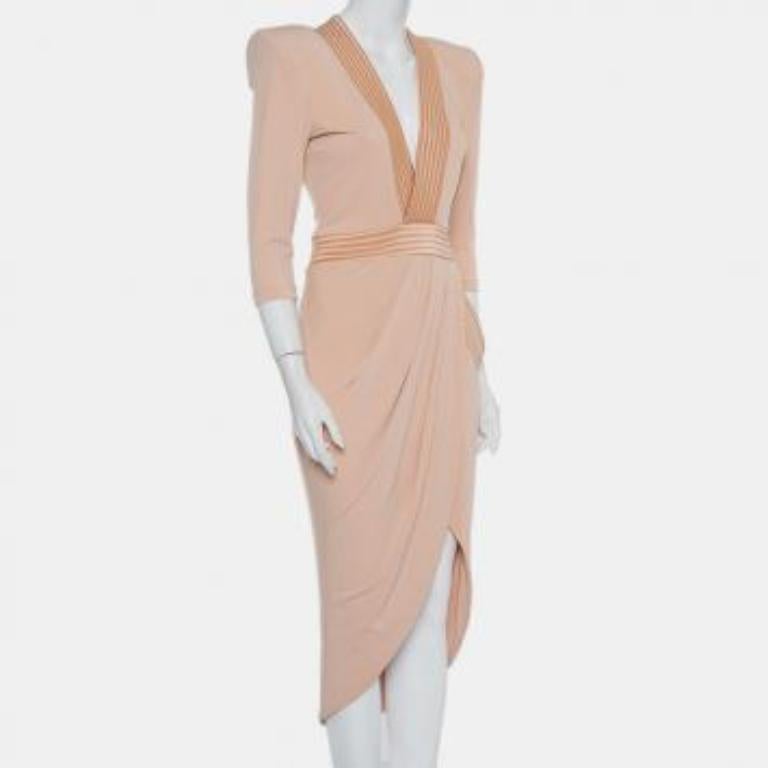 Zhivago Beige Knit Draped Faux Wrap Eye Of Horus Midi Dress M For Sale 5