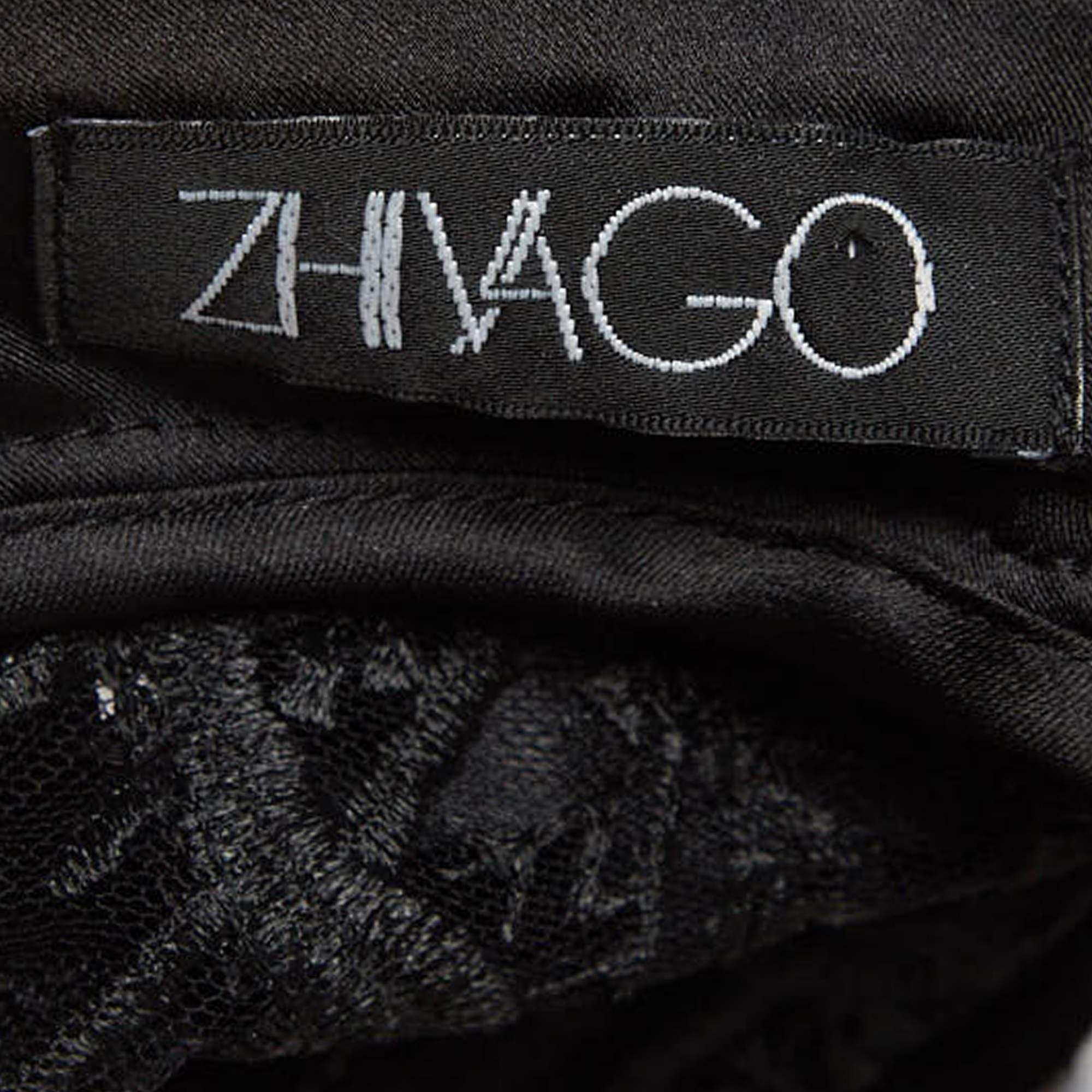 Zhivago Black Embroidered Mesh High Neck Sheer Top M In Excellent Condition For Sale In Dubai, Al Qouz 2