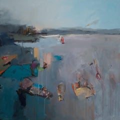 An Ordinary Day - Abstract Oil Painting Grey Yellow Black Pink Green Blue Brown